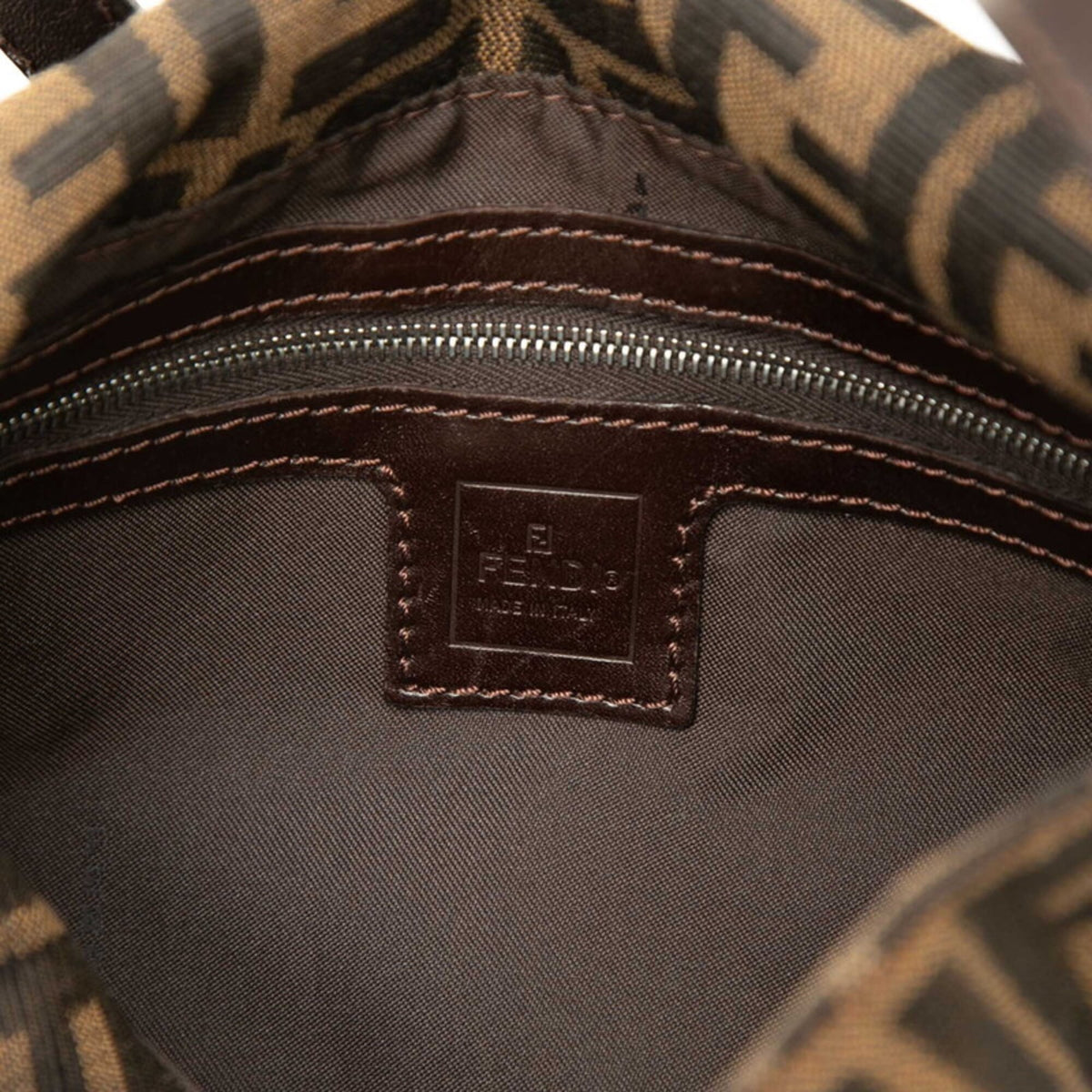 Fendi Zucca Brown Canvas Leather Shoulder Bag (Pre-Owned)