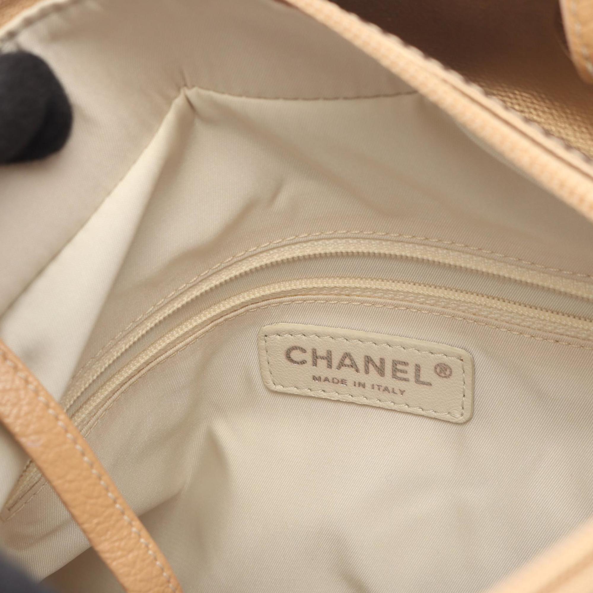 Chanel Beige Gold Coated Canvas Leather Handbag Tote Bag (Pre-Owned)