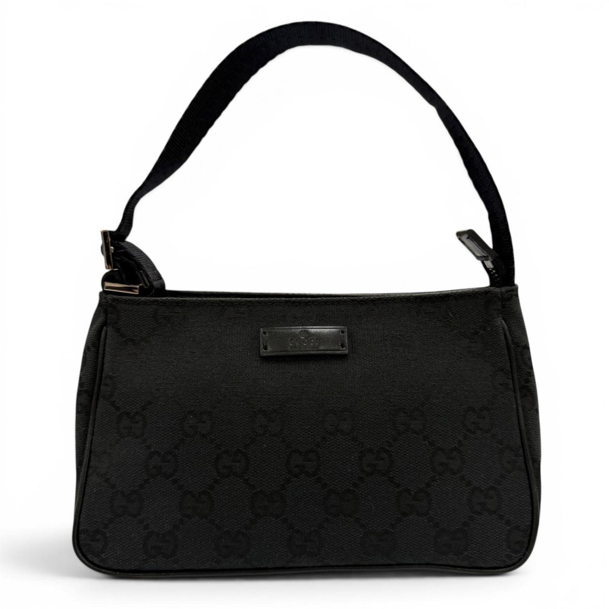 Gucci Black Gg Canvas Leather Handbag Pouch (Pre-Owned)