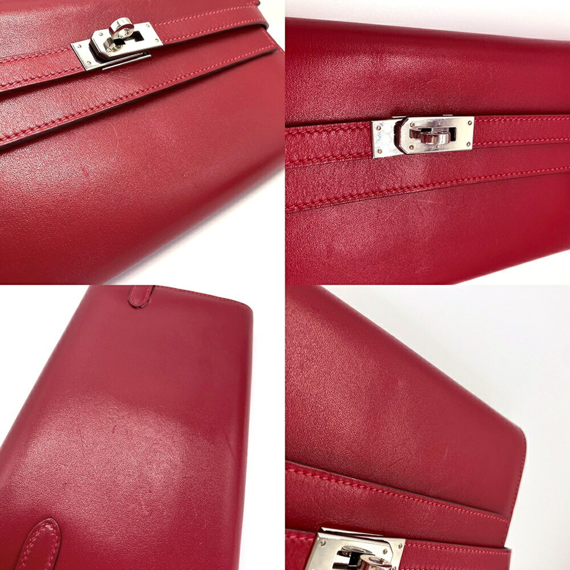 Hermes Red Color Box Calf Leather Long Wallet (Bi-Fold) (Pre-Owned)