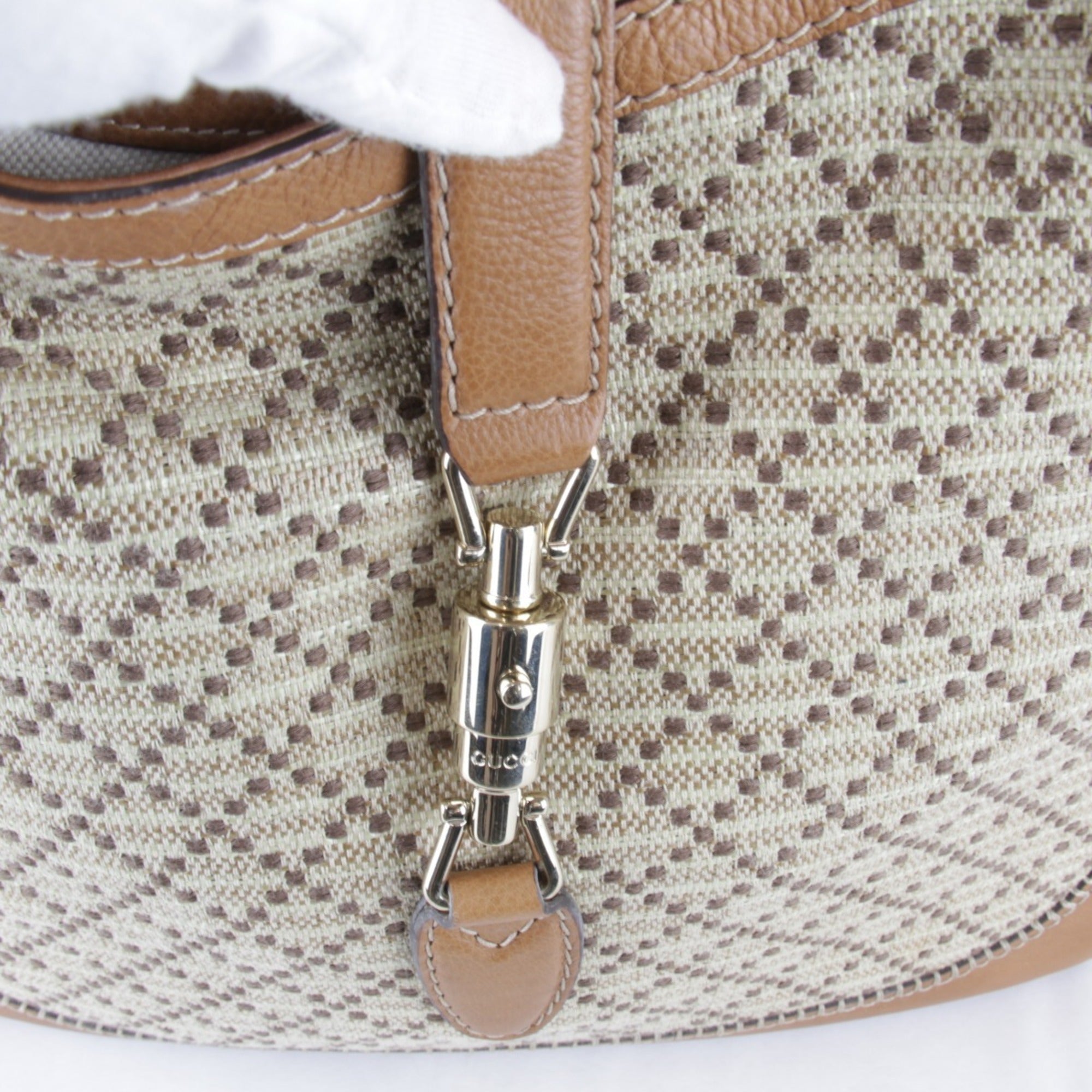 Gucci Diamante Beige Canvas Leather Shoulder Bag (Pre-Owned)