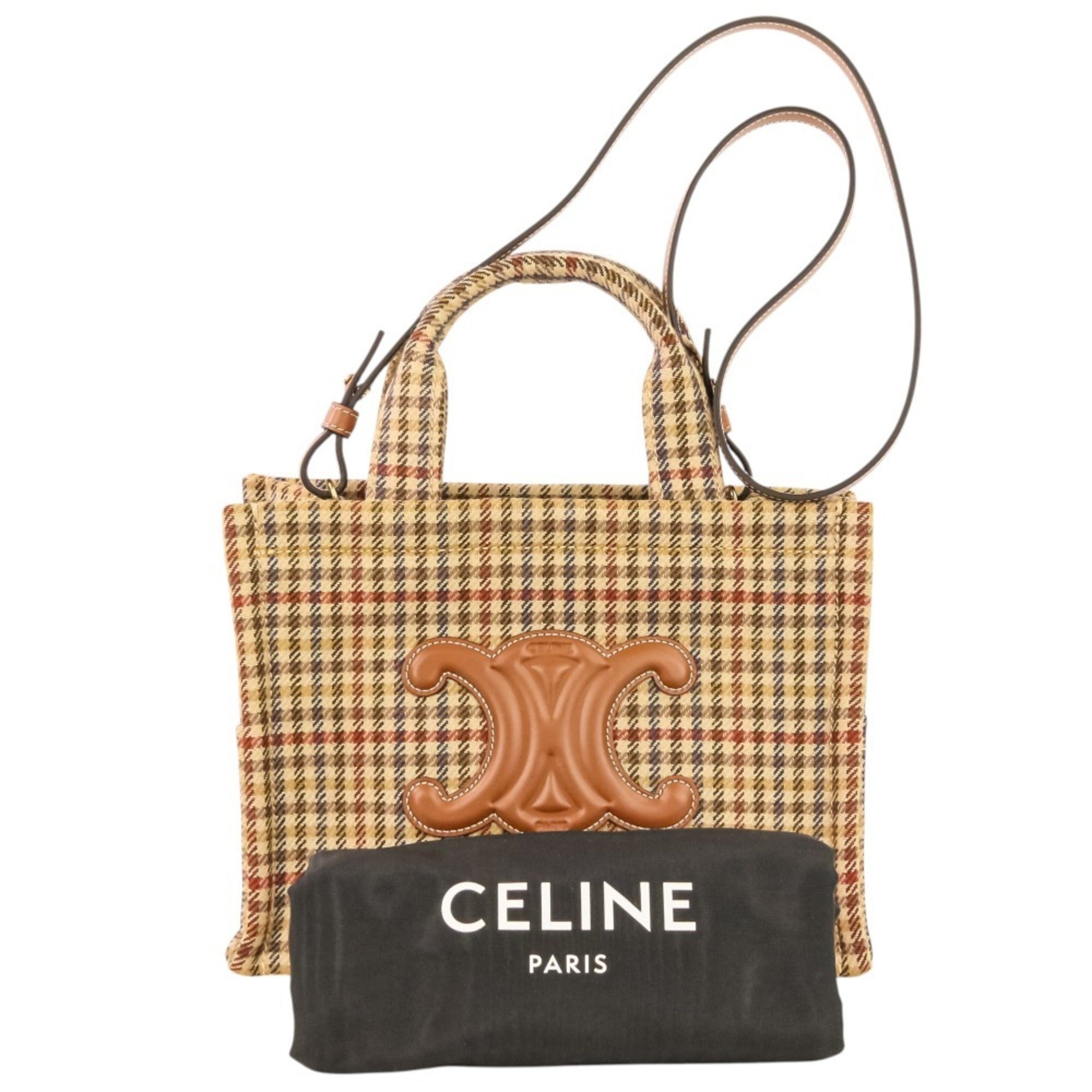 Celine Beige Brown Tweed Handbag Shoulder Bag (Pre-Owned)