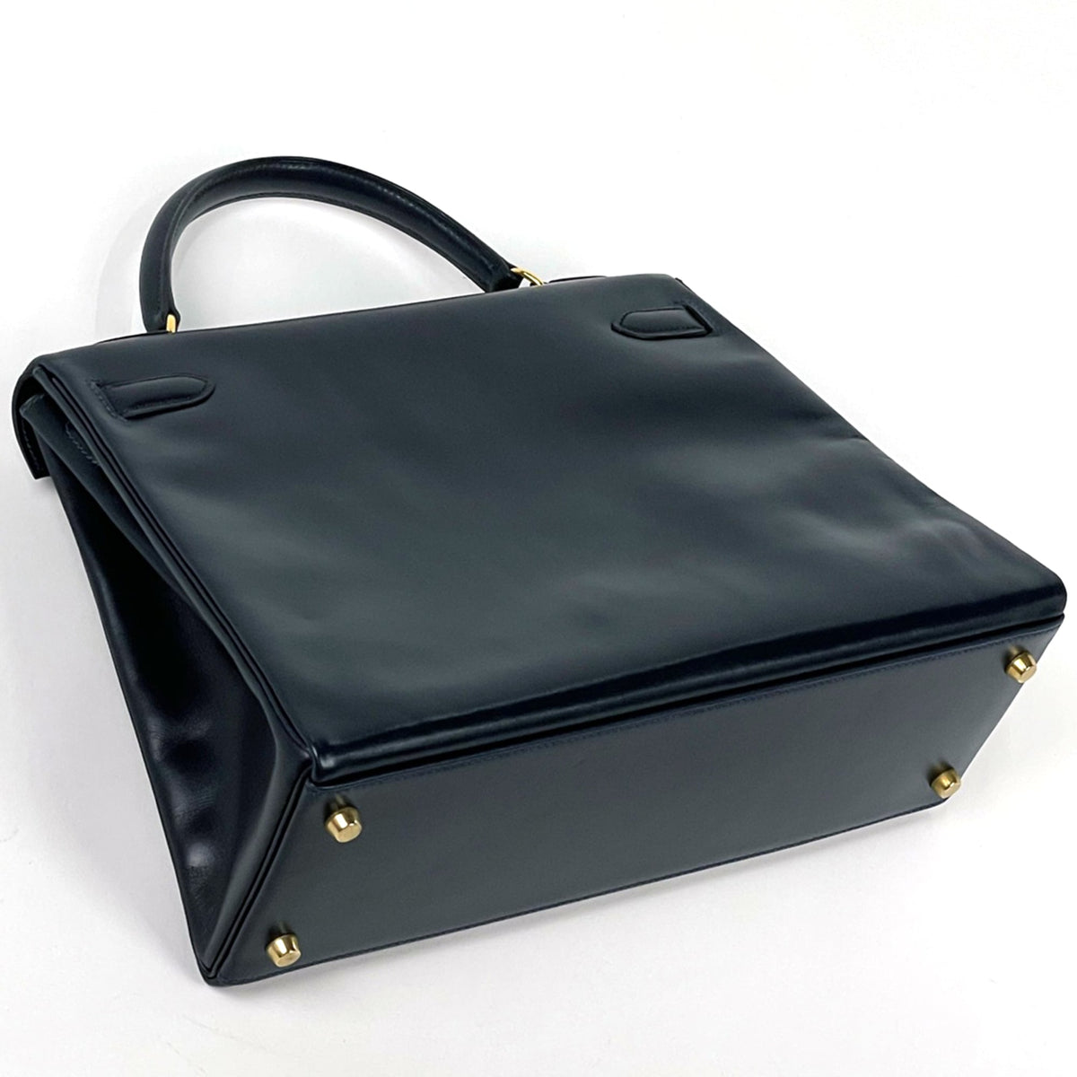 Hermes Navy Box Calf Leather Handbag (Pre-Owned)