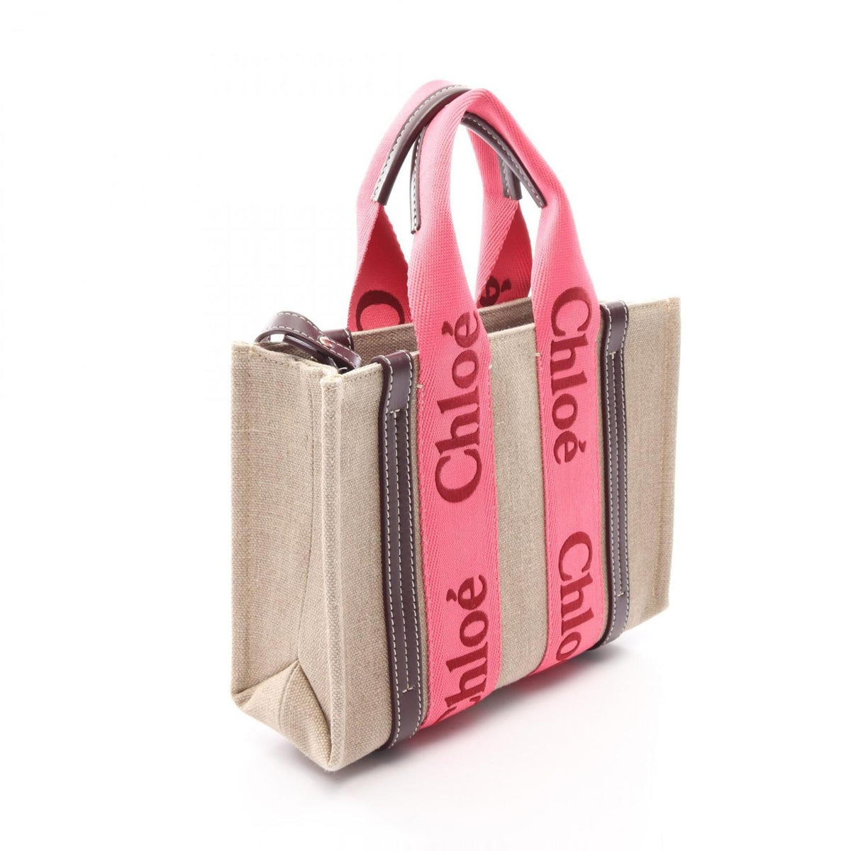 Chloé Beige Brown Pink Canvas Leather Handbag Tote Bag (Pre-Owned)