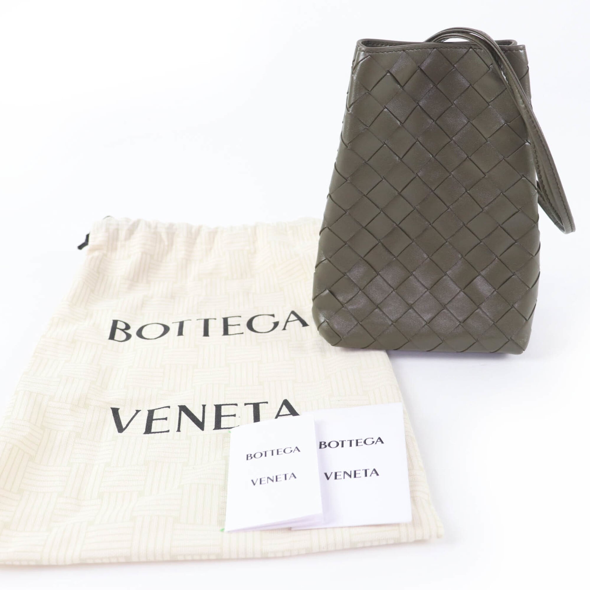 Bottega Veneta Intrecciato Khaki Leather Shoulder Bag (Pre-Owned)