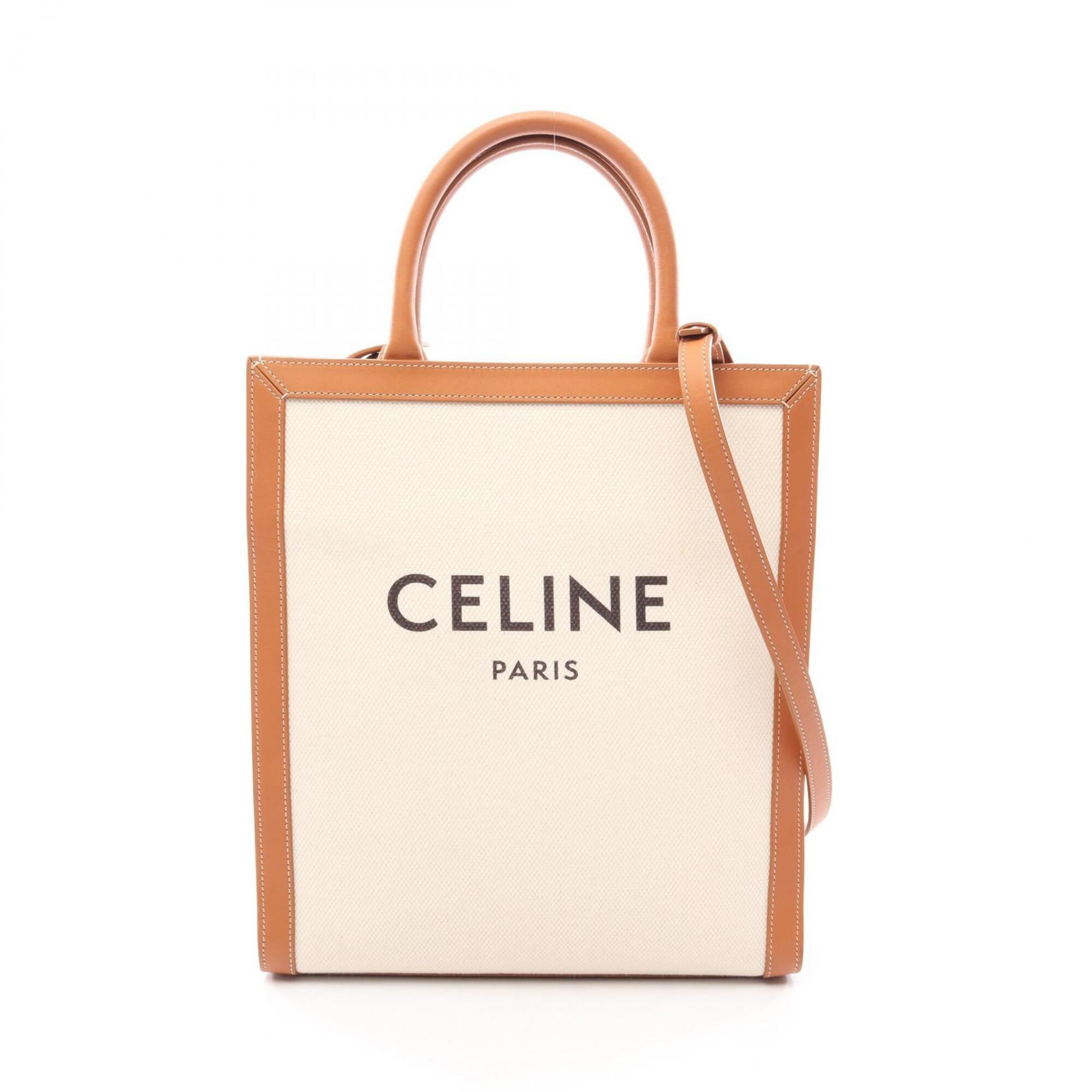 Celine Cabas Brown Ivory Canvas Leather Handbag Tote Bag (Pre-Owned)