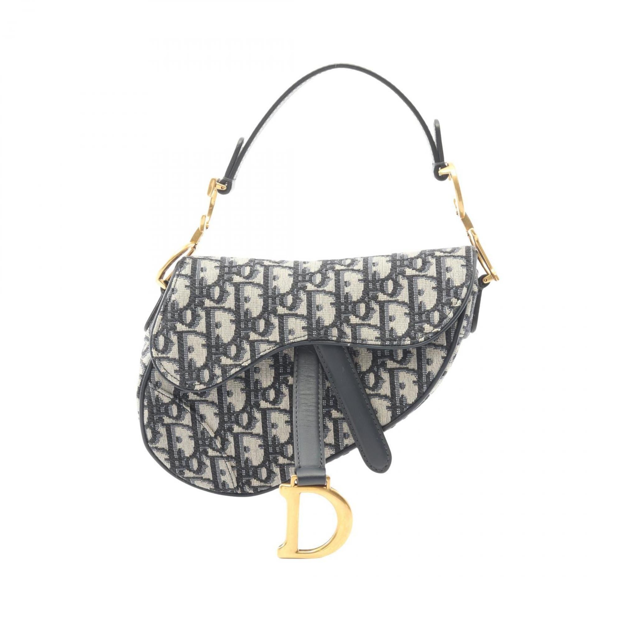Christian Dior Ivory Navy Canvas Leather Handbag Saddle Bag (Pre-Owned)