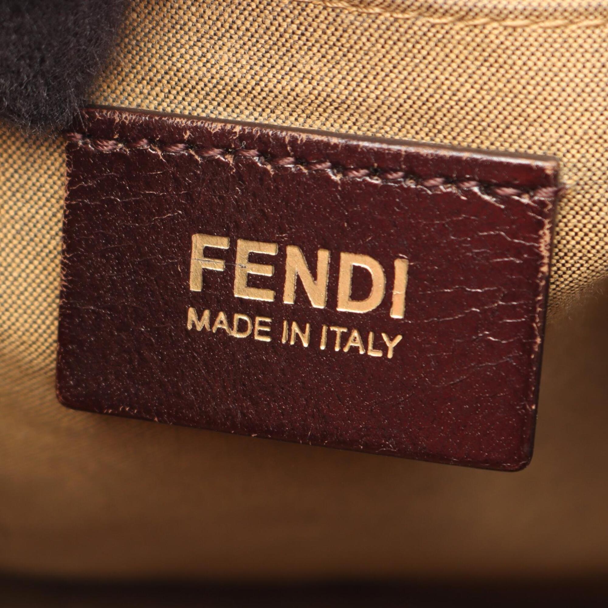 Fendi Black Brown Canvas Leather Handbag Shoulder Bag (Pre-Owned)