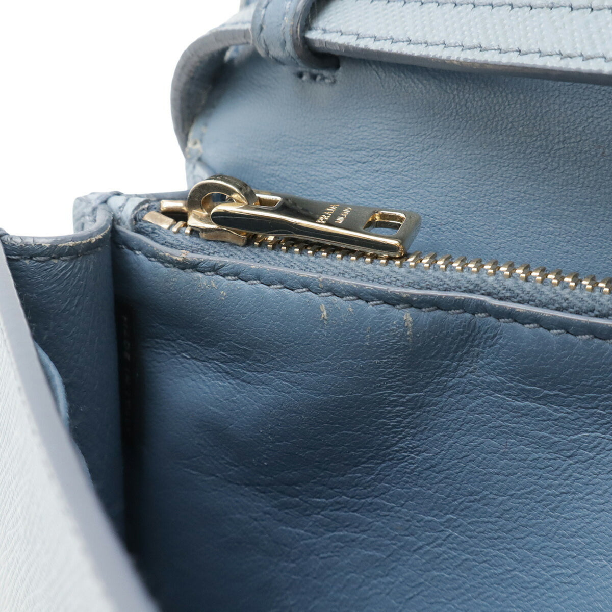 Prada Saffiano Blue Light Blue Saffiano Leather Chain/Shoulder Wallet (Pre-Owned)
