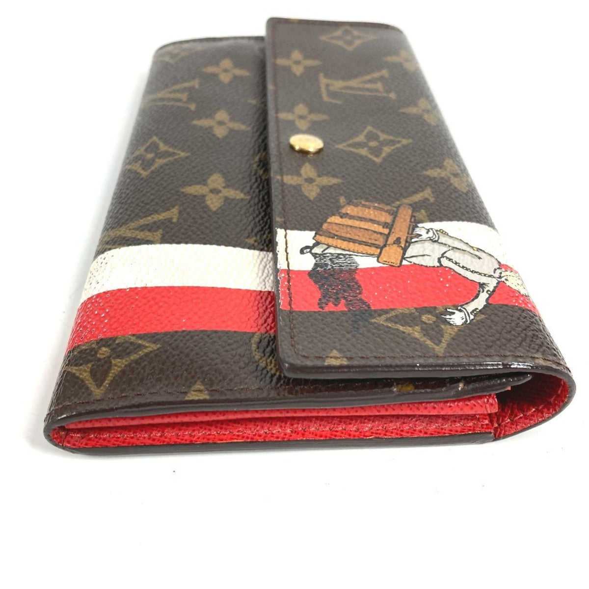 Louis Vuitton Brown Red Color Canvas Monogram Long Wallet (Tri-Fold) (Pre-Owned)
