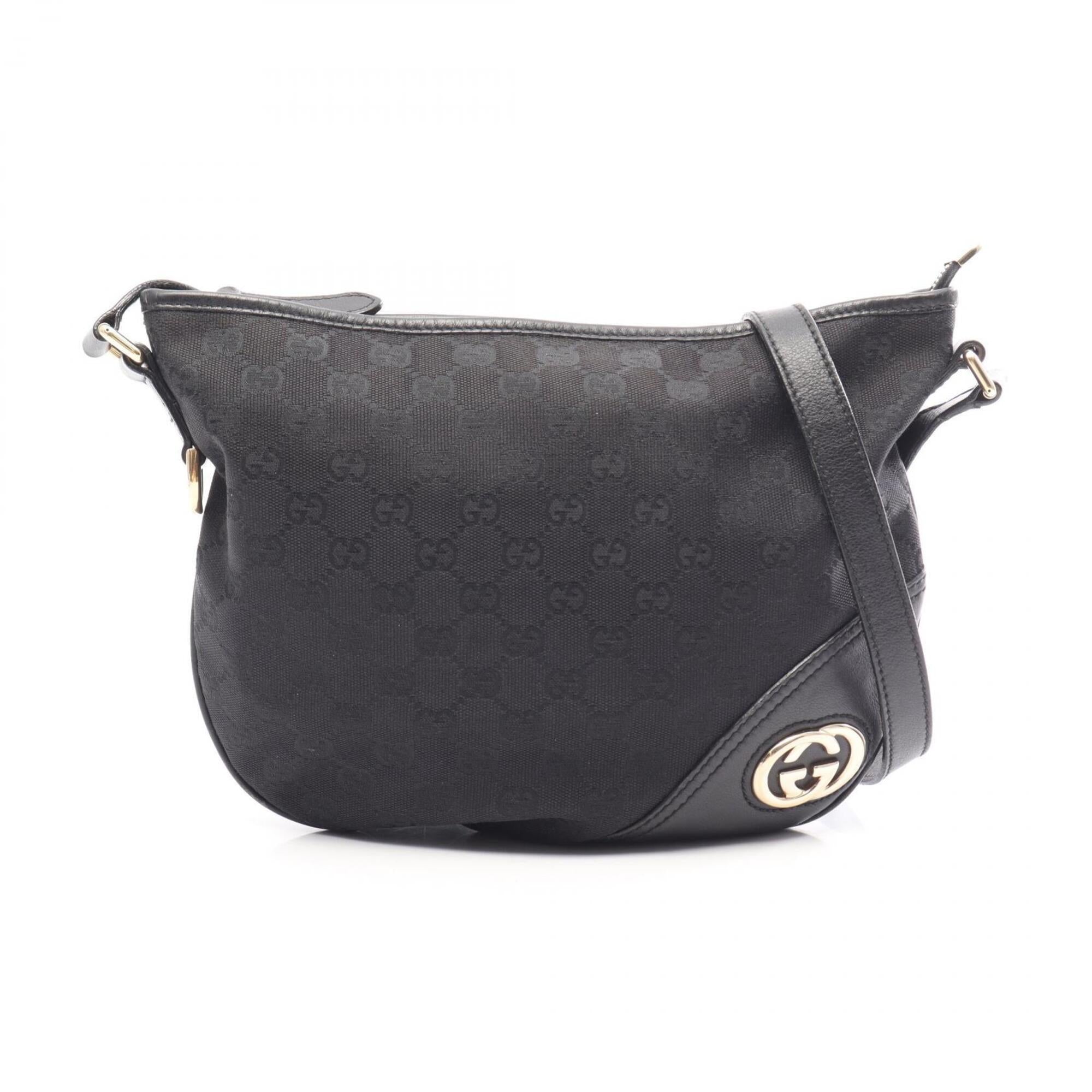 Gucci Black Gg Canvas Leather Handbag Shoulder Bag (Pre-Owned)