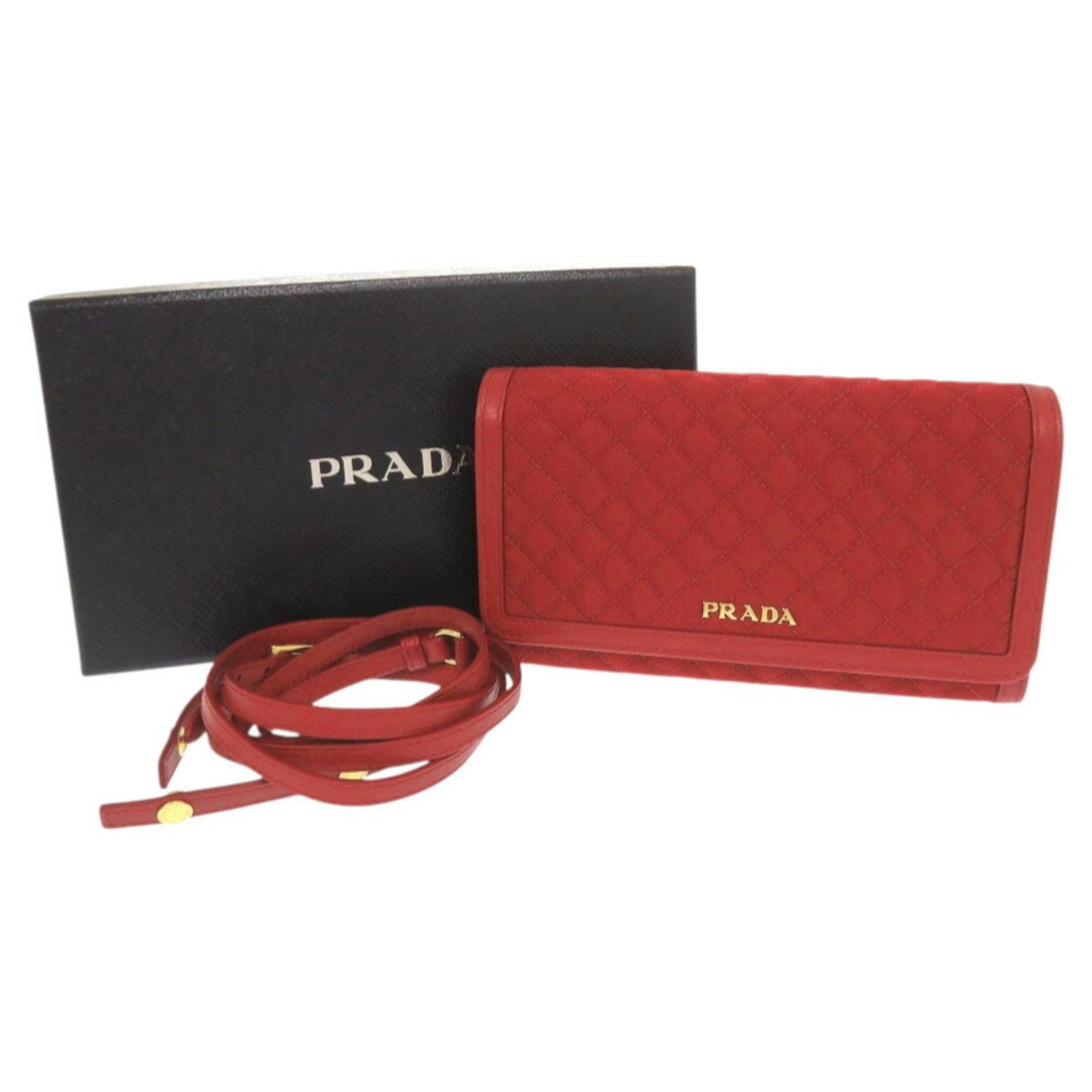 Prada Red Color Nylon Leather Chain/Shoulder Wallet (Pre-Owned)