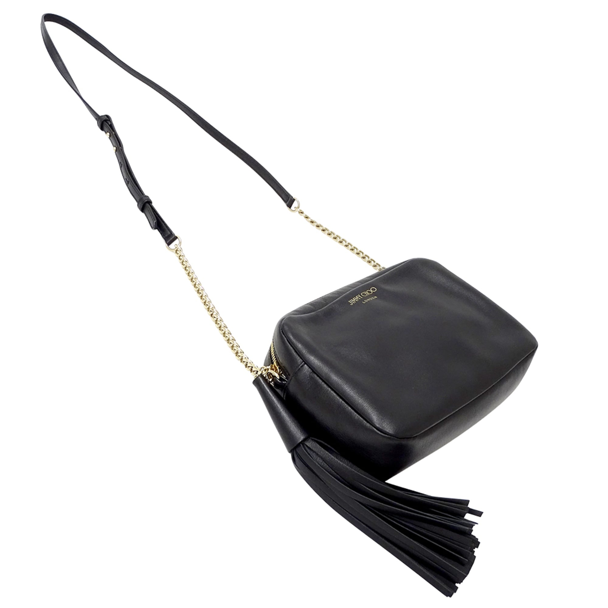 Jimmy Choo Black Leather Handbag Shoulder Bag (Pre-Owned)