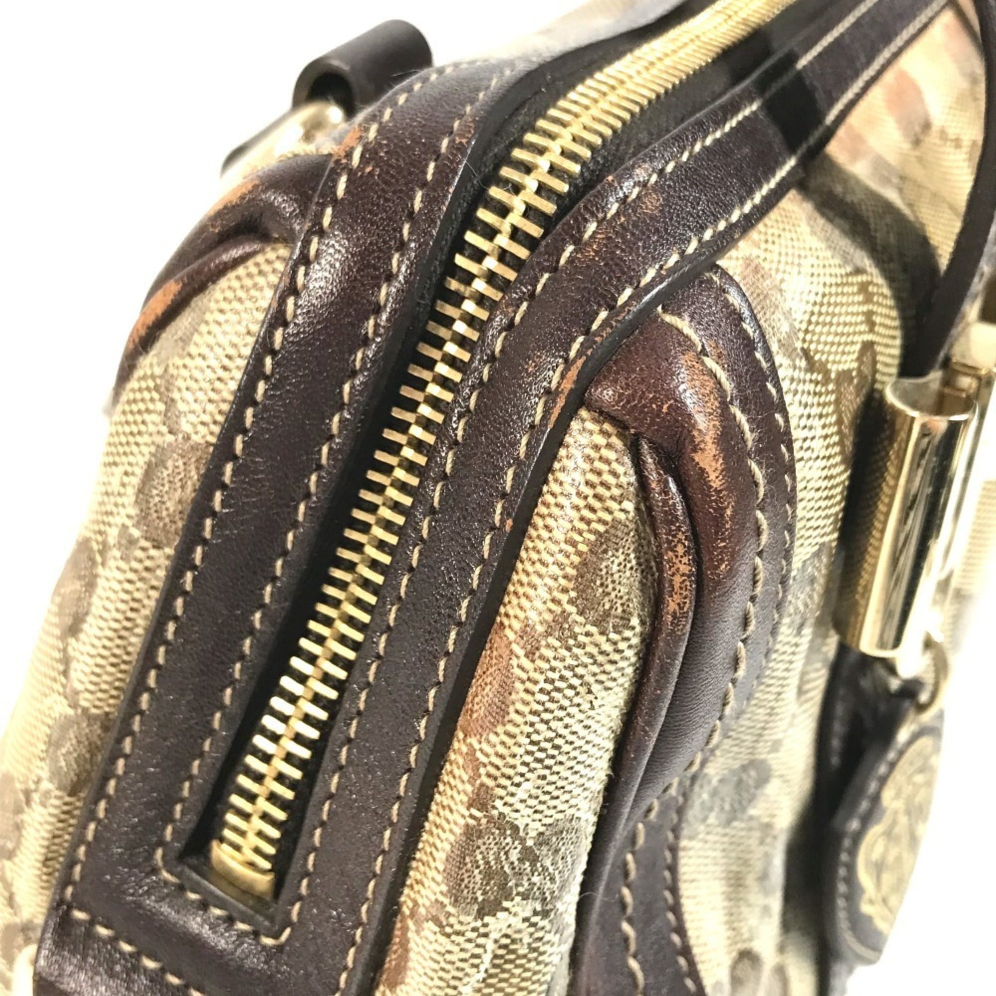 Gucci Hysteria Beige Dark Brown Leather Coated Canvas Boston Bag Handbag (Pre-Owned)