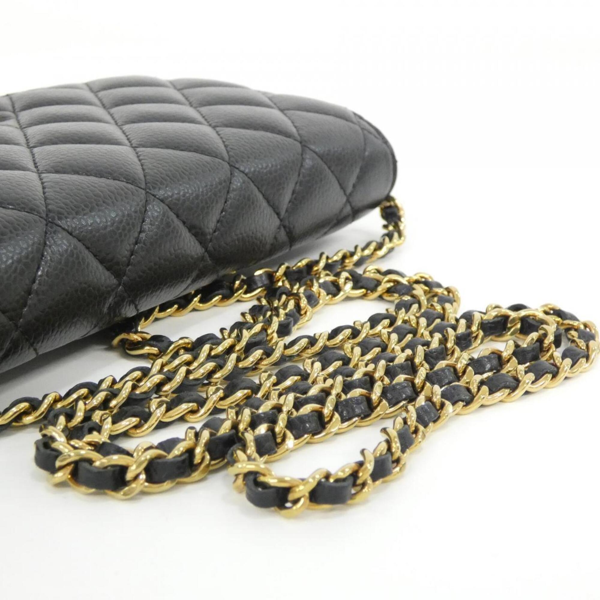 Chanel Black Grained Calfskin Chain/Shoulder Wallet (Pre-Owned)