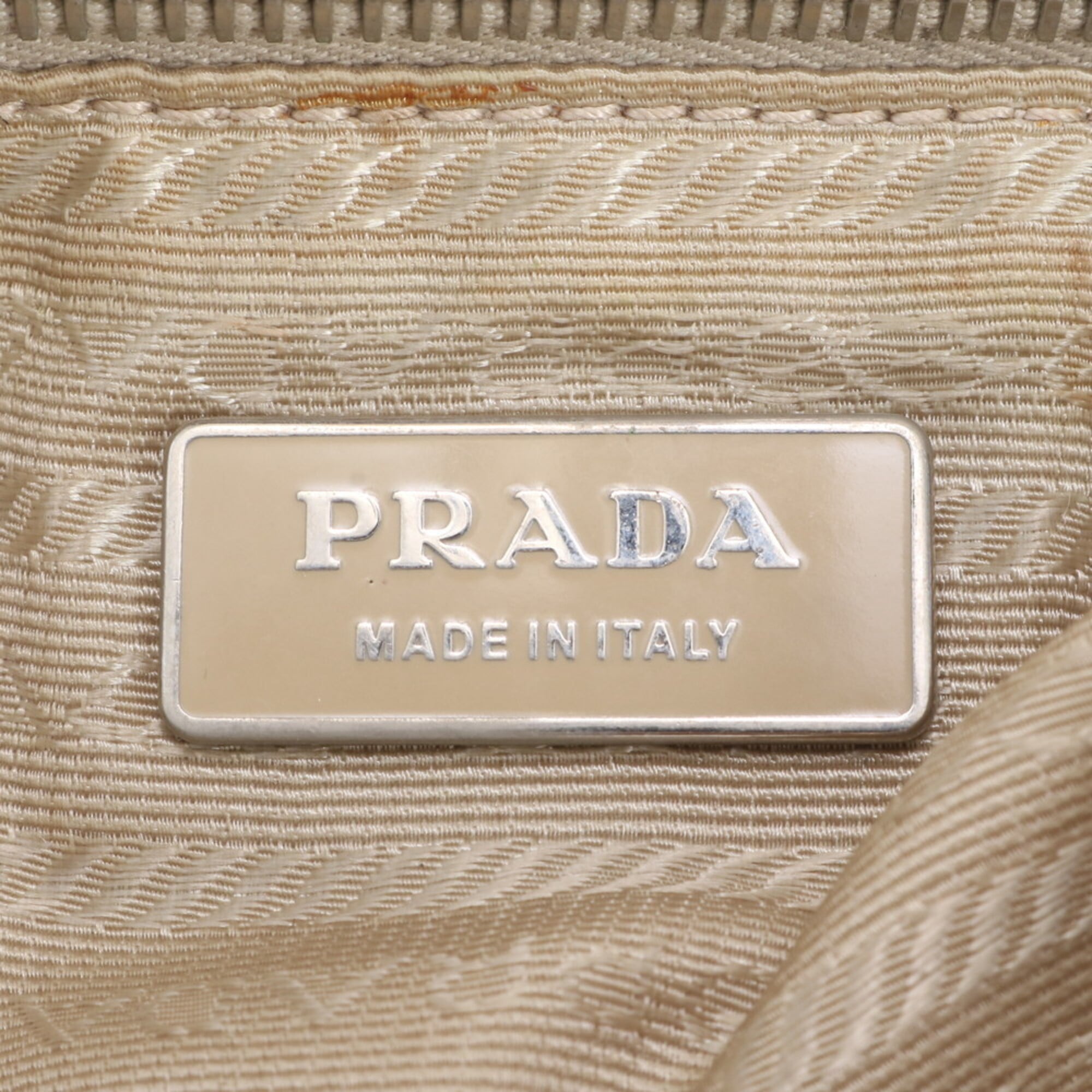 Prada Beige White Leather Nylon Messenger Bag Shoulder Bag (Pre-Owned)