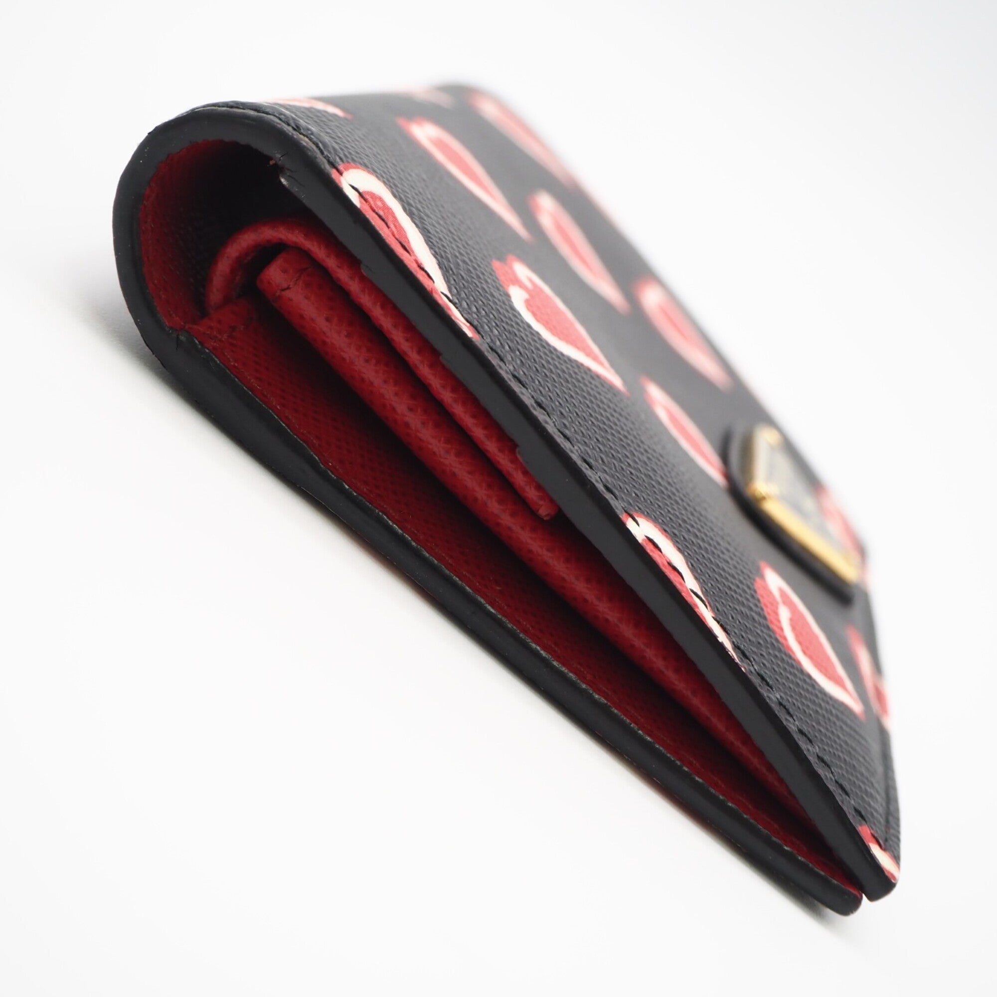 Prada Saffiano Black Red Color Saffiano Wallet (Bi-Fold) (Pre-Owned)