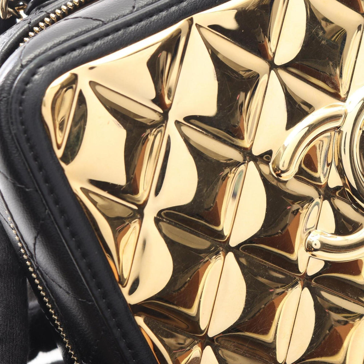Chanel Black Gold Leather Handbag Shoulder Bag Vanity Bag (Pre-Owned)