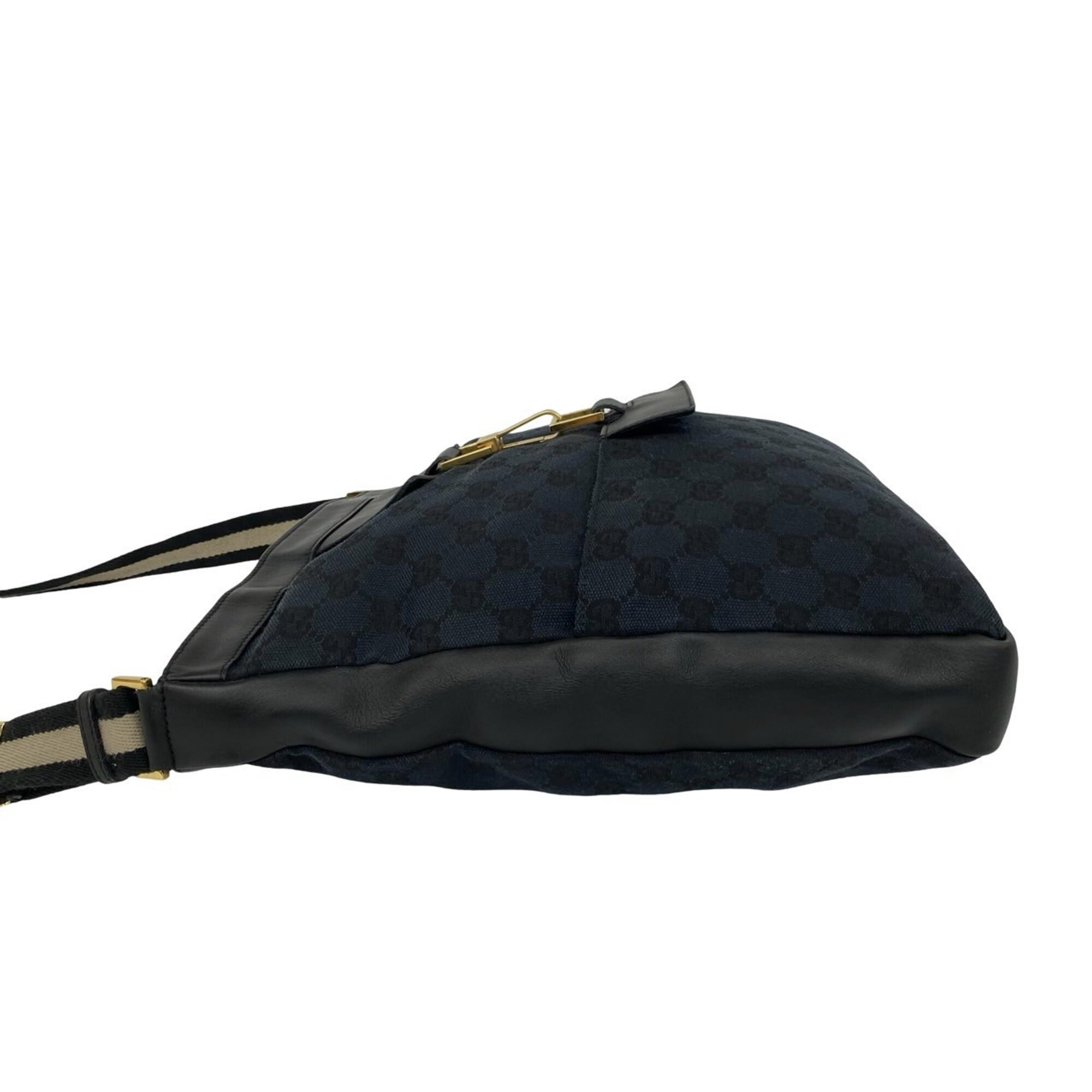 Gucci Black Navy Canvas Leather Shoulder Bag Tote Bag (Pre-Owned)