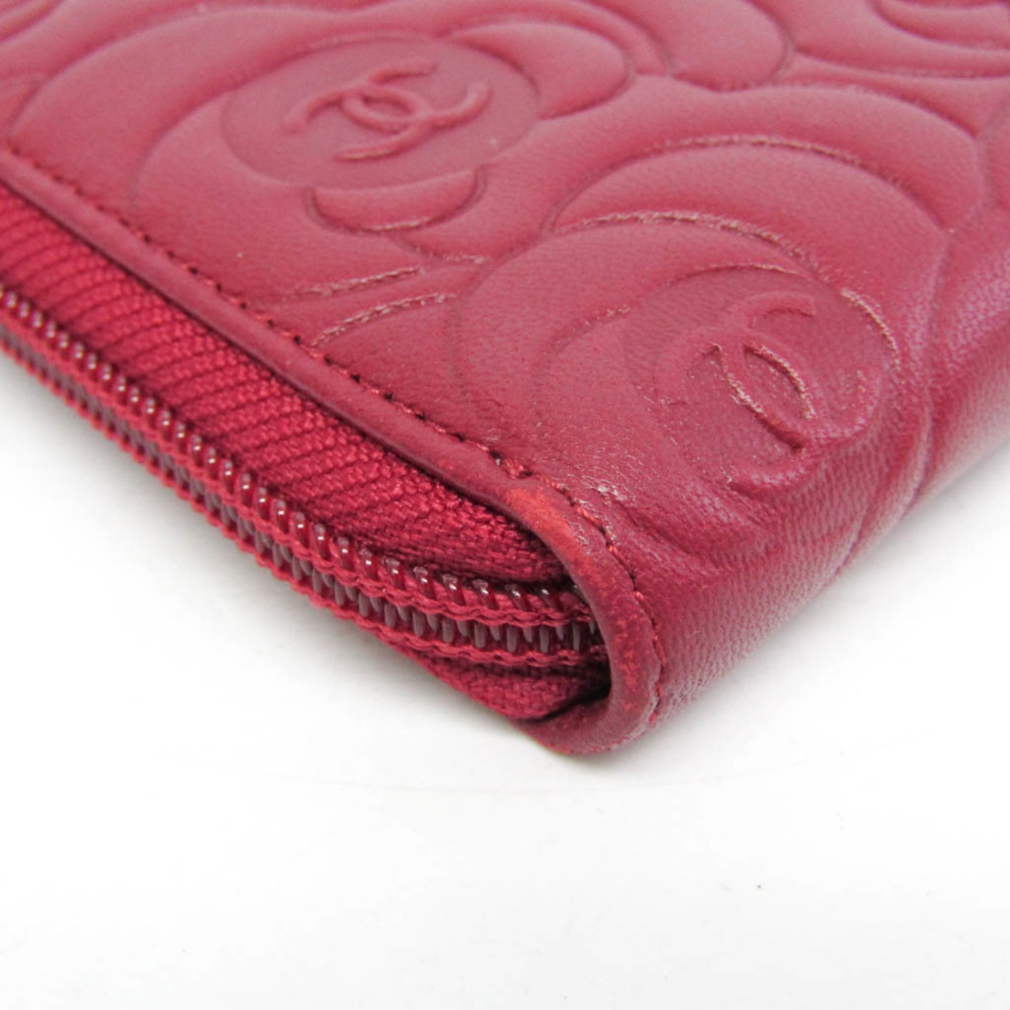 Chanel Camellia Zip Around Organizer Leather Burgundy Leather Wallets Accessory (Pre-Owned)