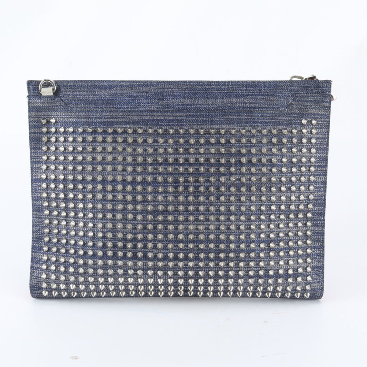 Christian Louboutin Navy Leather Canvas Clutch Bag Pouch (Pre-Owned)