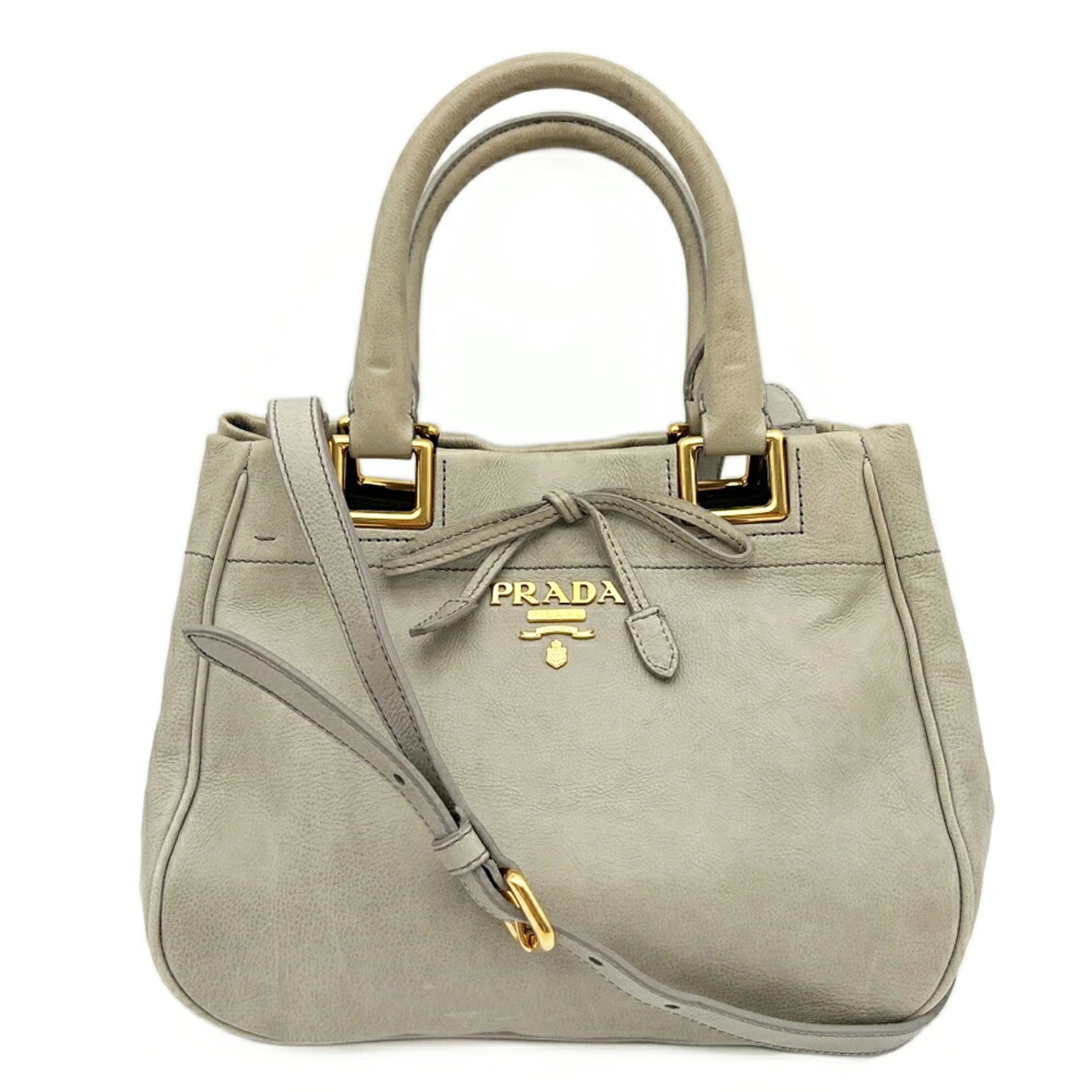 Prada Grayish Leather Handbag Shoulder Bag (Pre-Owned)