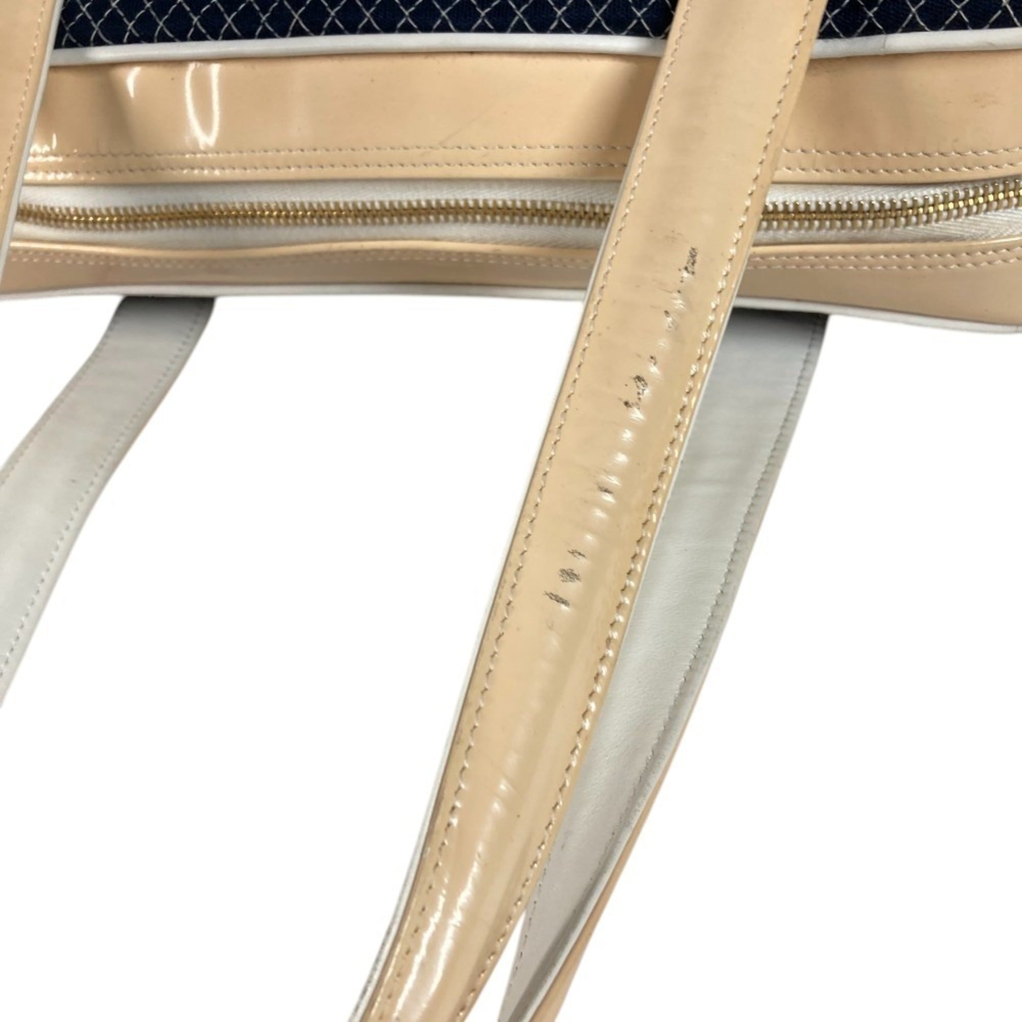 Chanel Navy White Canvas Boston Bag Shoulder Bag Sports Bag Tote Bag (Pre-Owned)