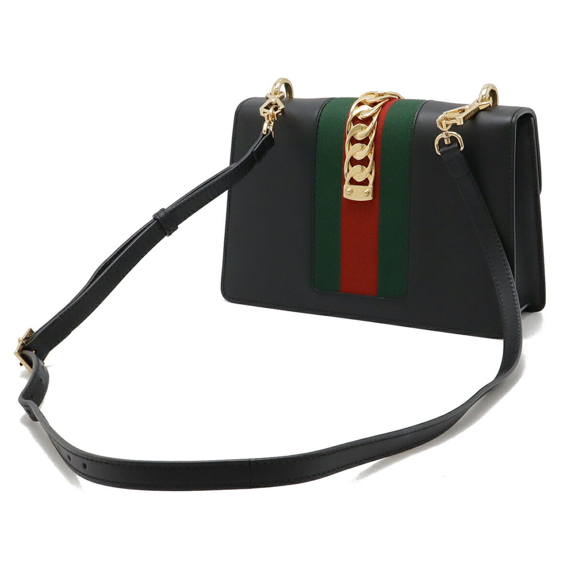 Gucci Black Green Red Color Leather Clutch Bag Shoulder Bag (Pre-Owned)
