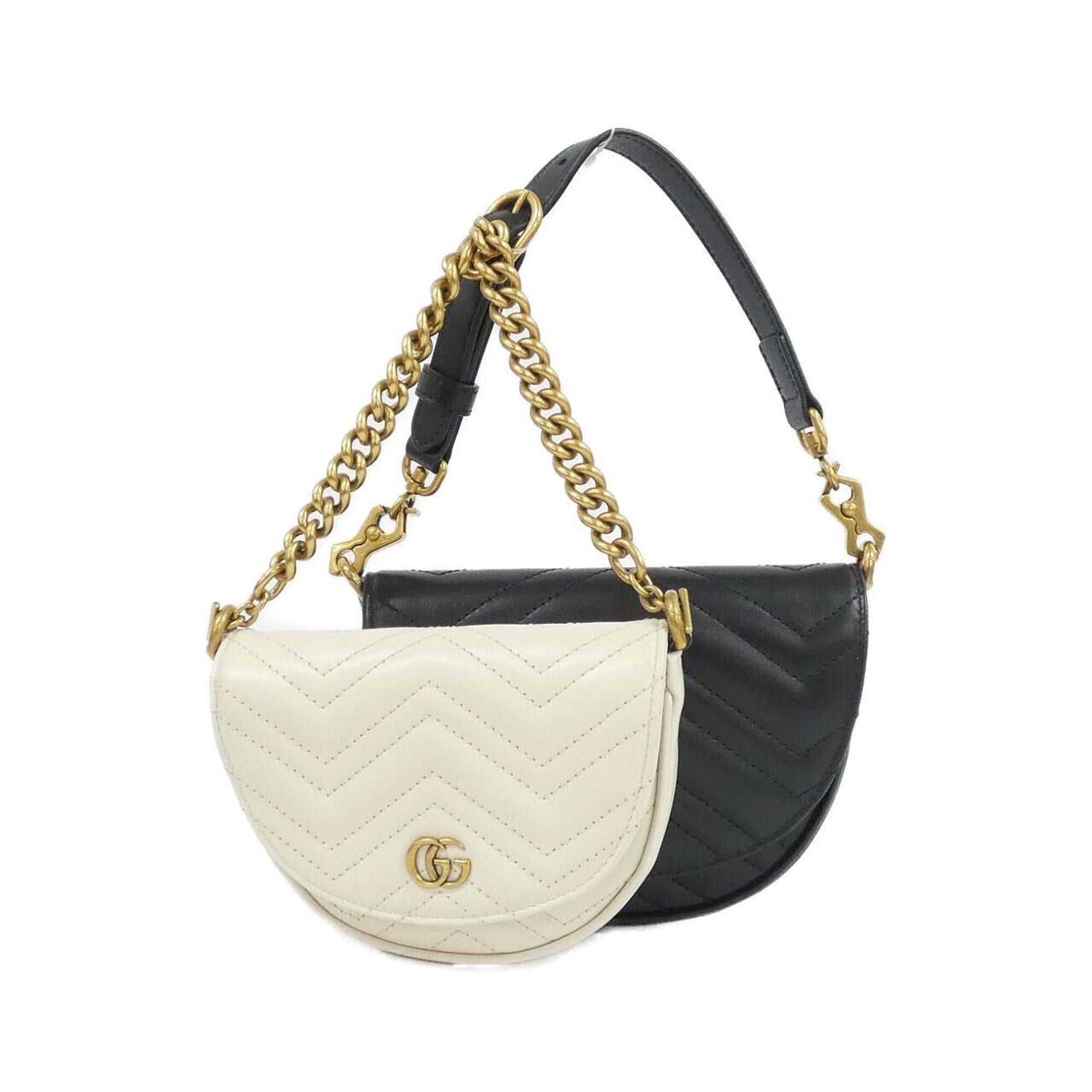 Gucci Gg Marmont Black White Leather Fanny Pack (Pre-Owned)