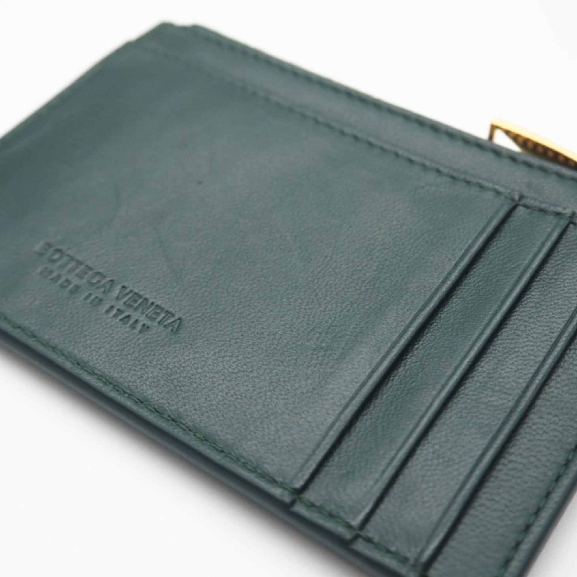 Bottega Veneta Emerald Green Green Leather Card Wallet (Pre-Owned)