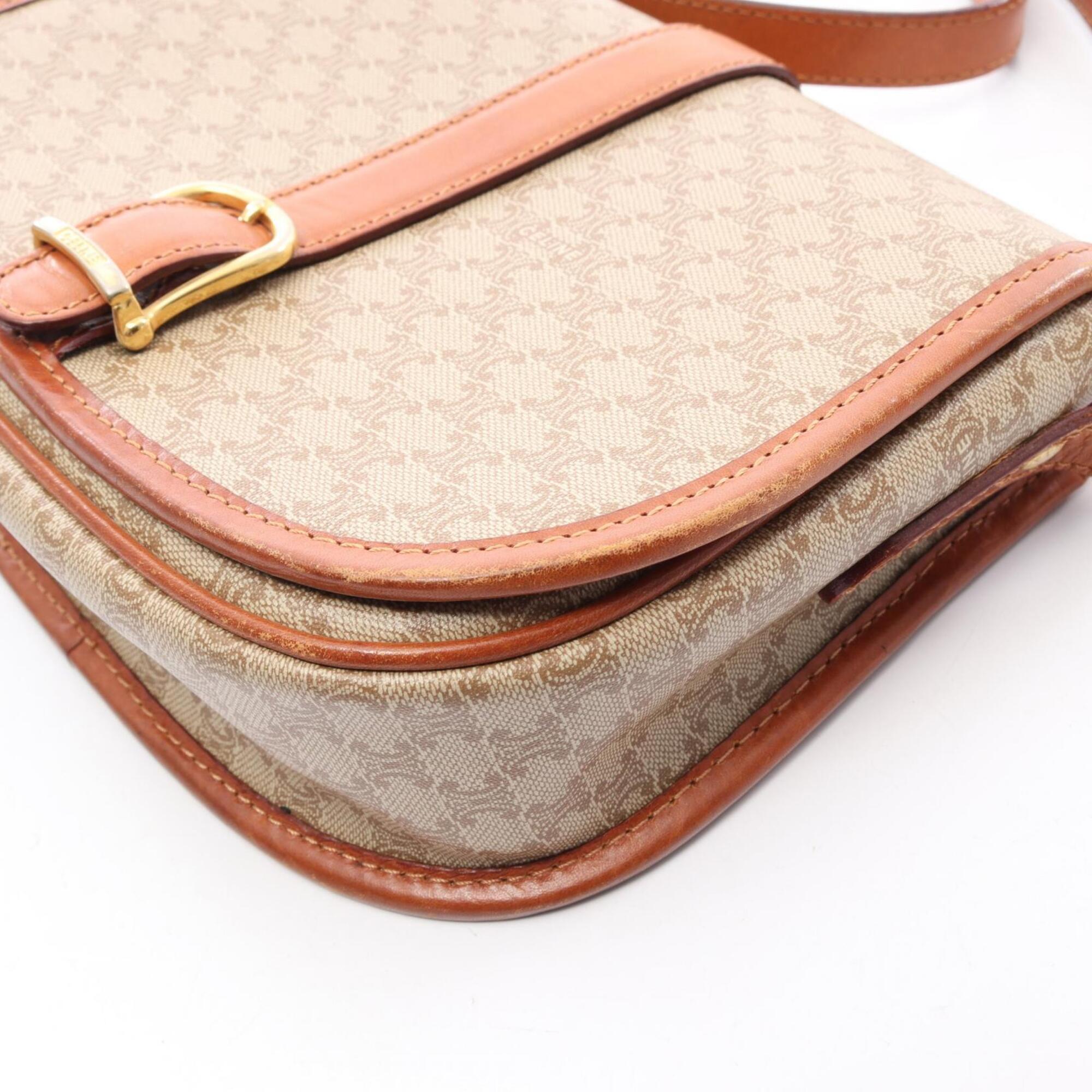 Celine Beige Brown Coated Canvas Leather Handbag Shoulder Bag (Pre-Owned)