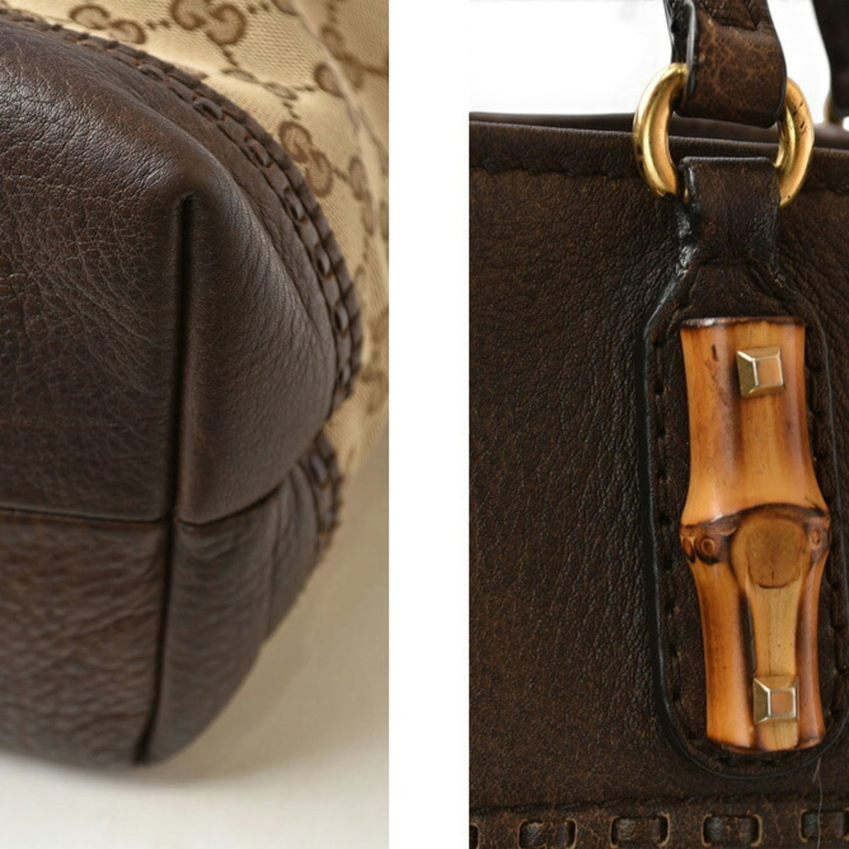 Gucci Beige Brown Gg Canvas Leather Tote Bag (Pre-Owned)