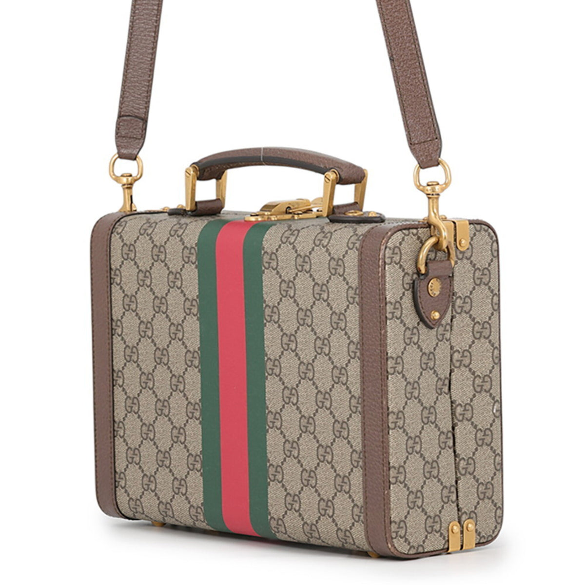 Gucci Beige Brown Green Gg Supreme Leather Handbag Shoulder Bag (Pre-Owned)