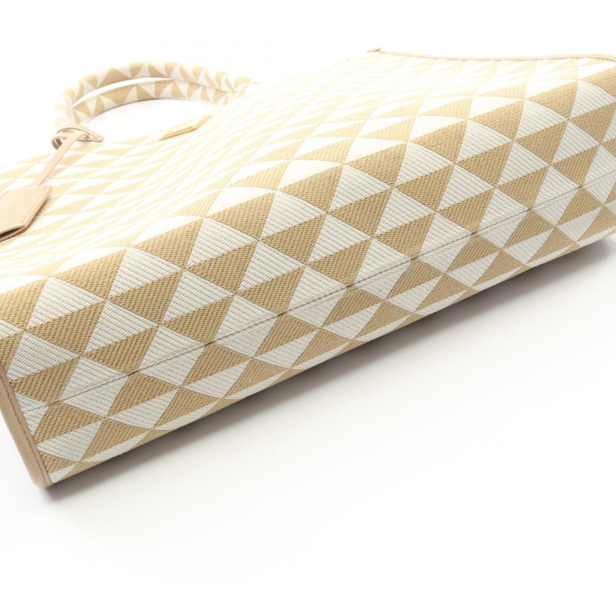 Prada Beige White Canvas Tote Bag (Pre-Owned)
