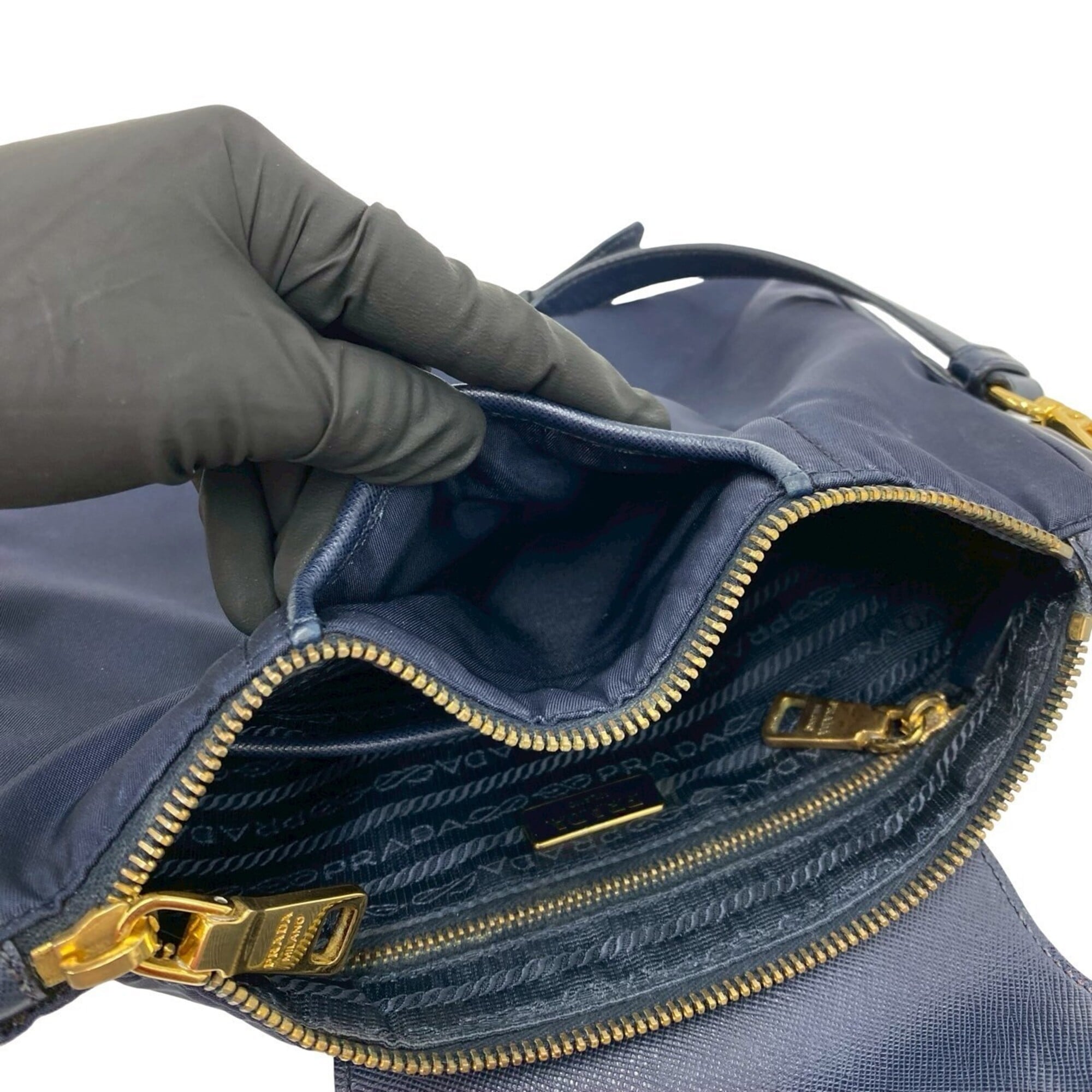 Prada Navy Nylon Leather Pochette Shoulder Bag (Pre-Owned)