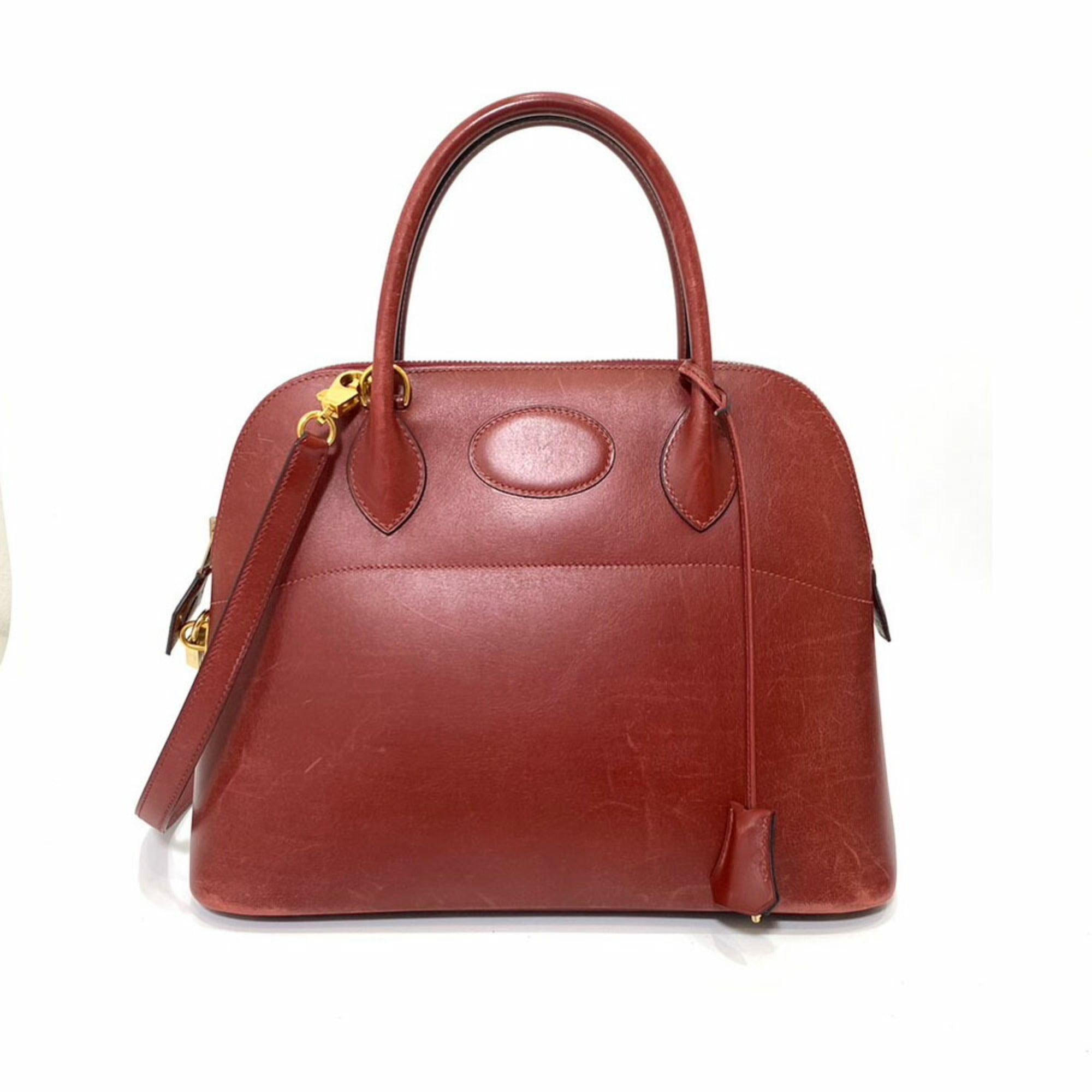 Hermes Bolide Bordeaux Brown Red Color Box Calf Leather Handbag (Pre-Owned)
