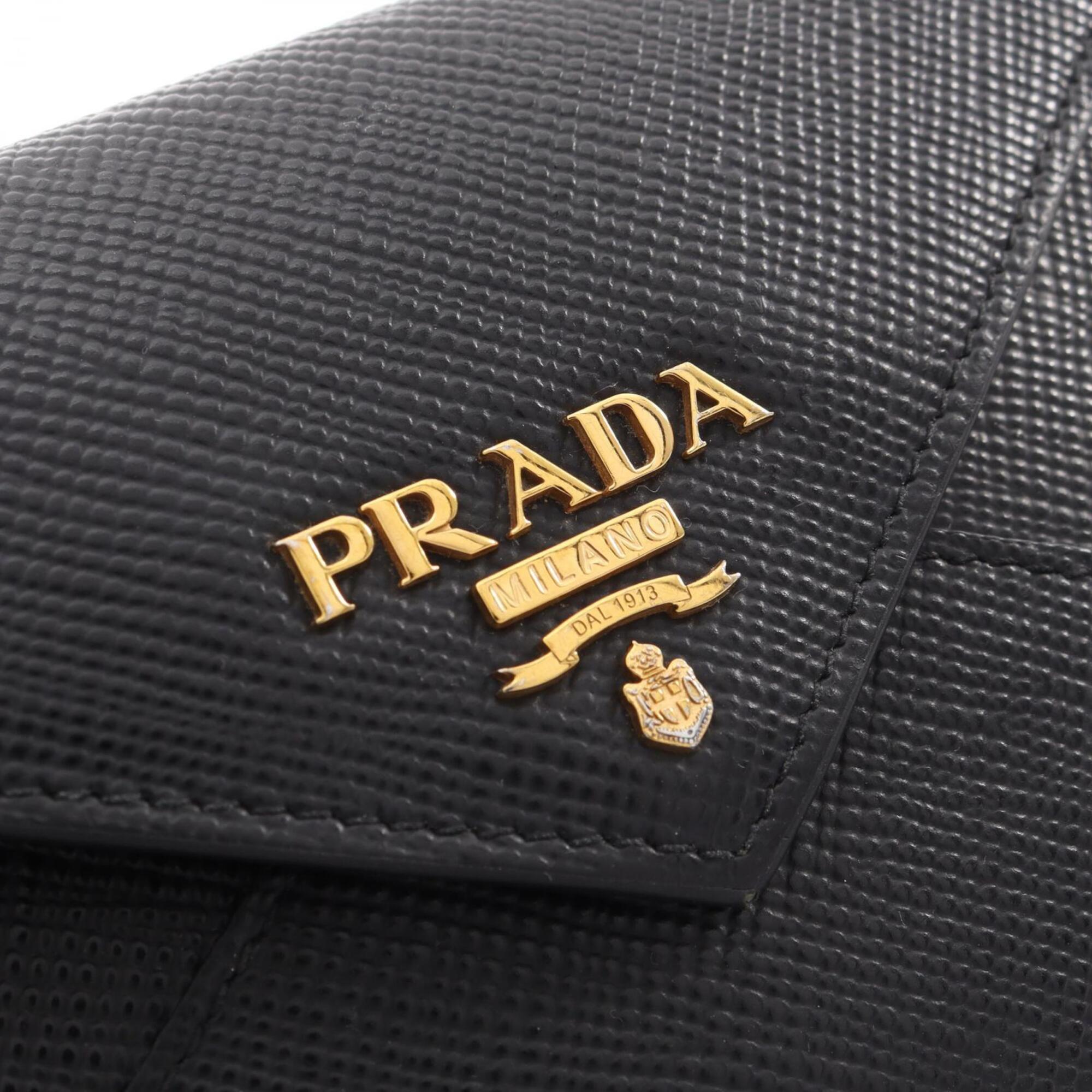 Prada Black Saffiano Triangle Long Wallet (Bi-Fold) (Pre-Owned)