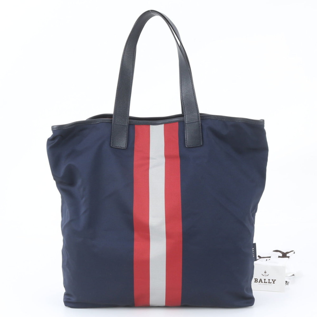 Bally Navy Leather Nylon Shoulder Bag Tote Bag (Pre-Owned)