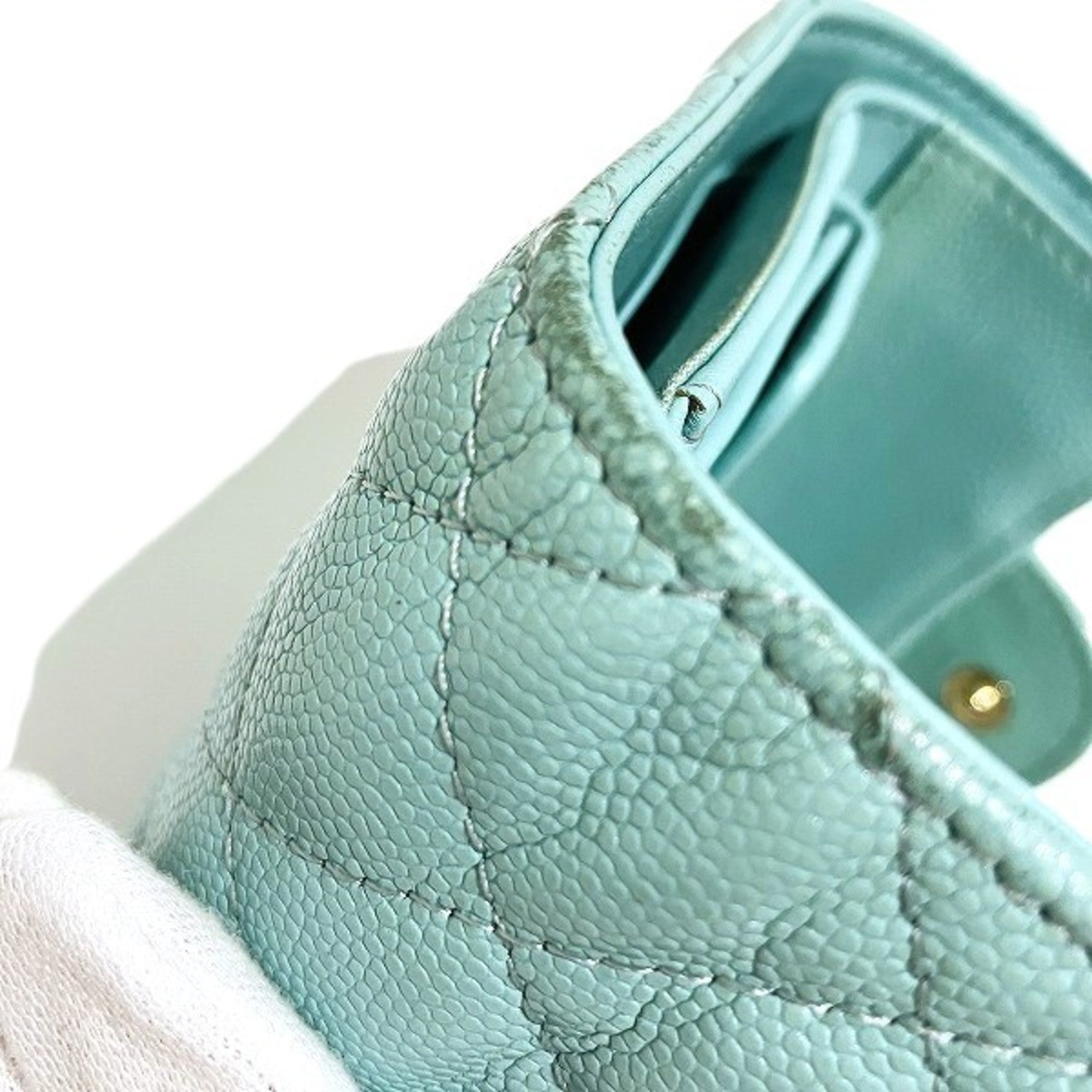 Chanel Light Blue Grained Calfskin Wallet (Tri-Fold) (Pre-Owned)