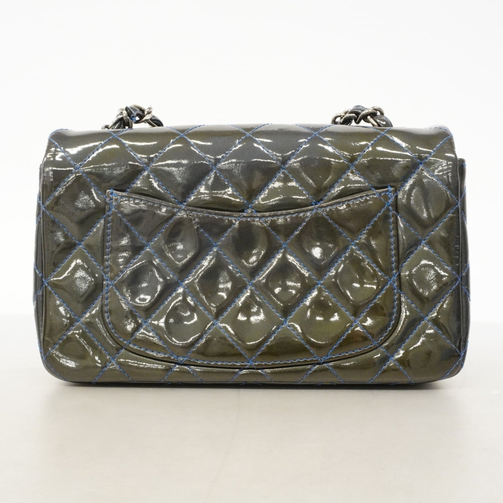 Chanel Blue Gray Patent Leather Shoulder Bag (Pre-Owned)