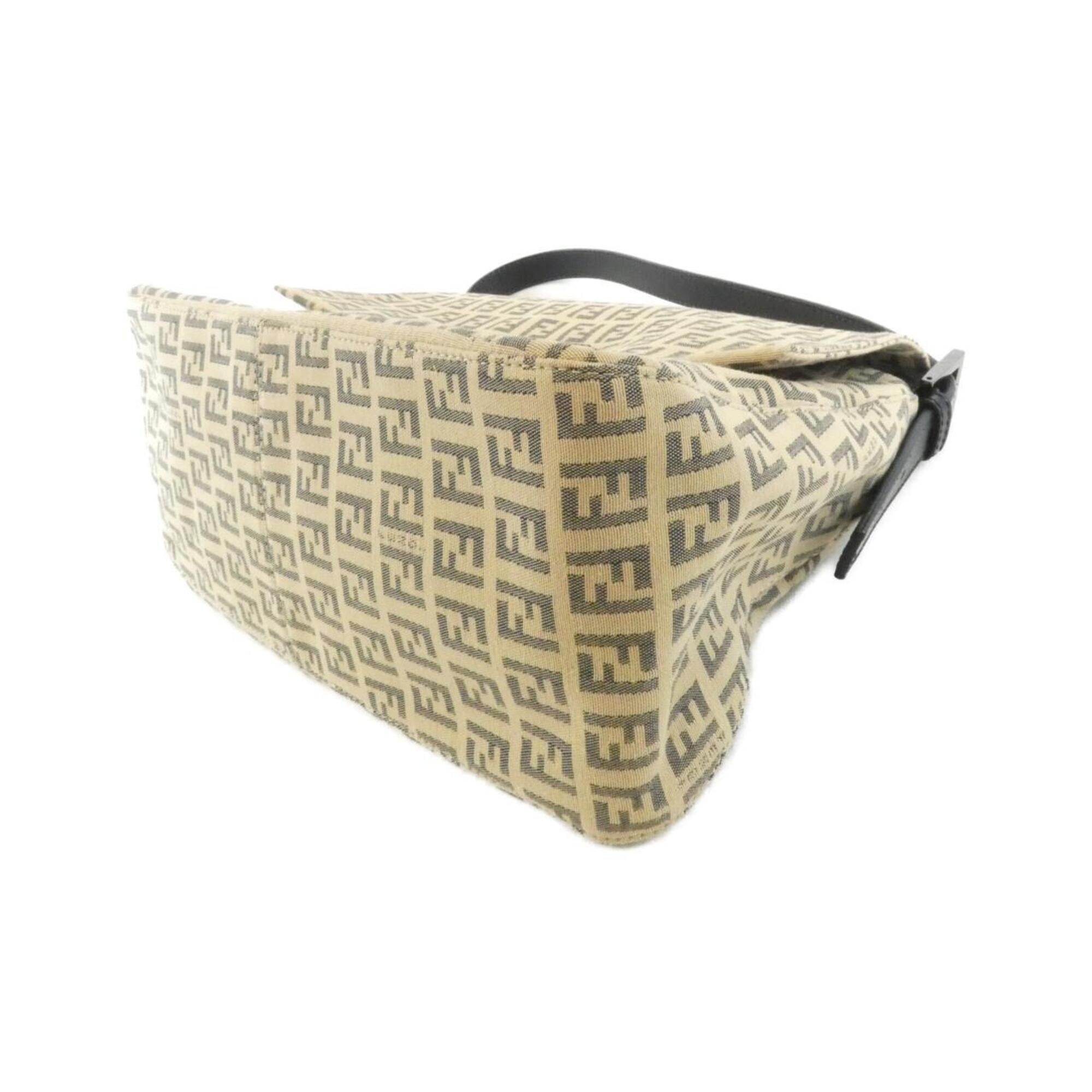 Fendi Beige Gray Canvas Shoulder Bag (Pre-Owned)
