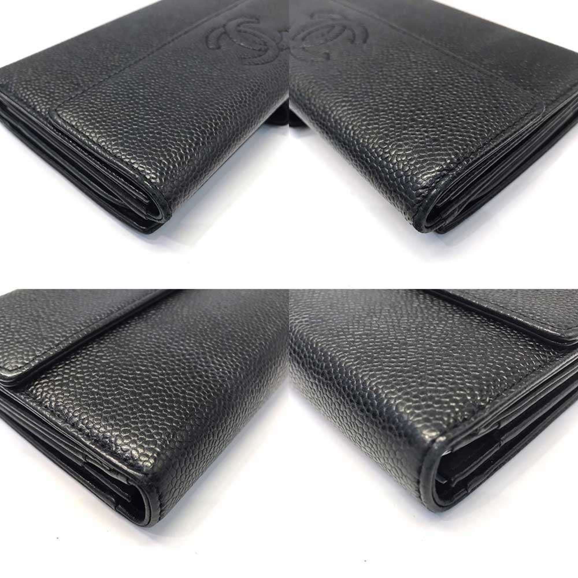 Chanel Black Grained Calfskin Long Wallet (Bi-Fold) (Pre-Owned)