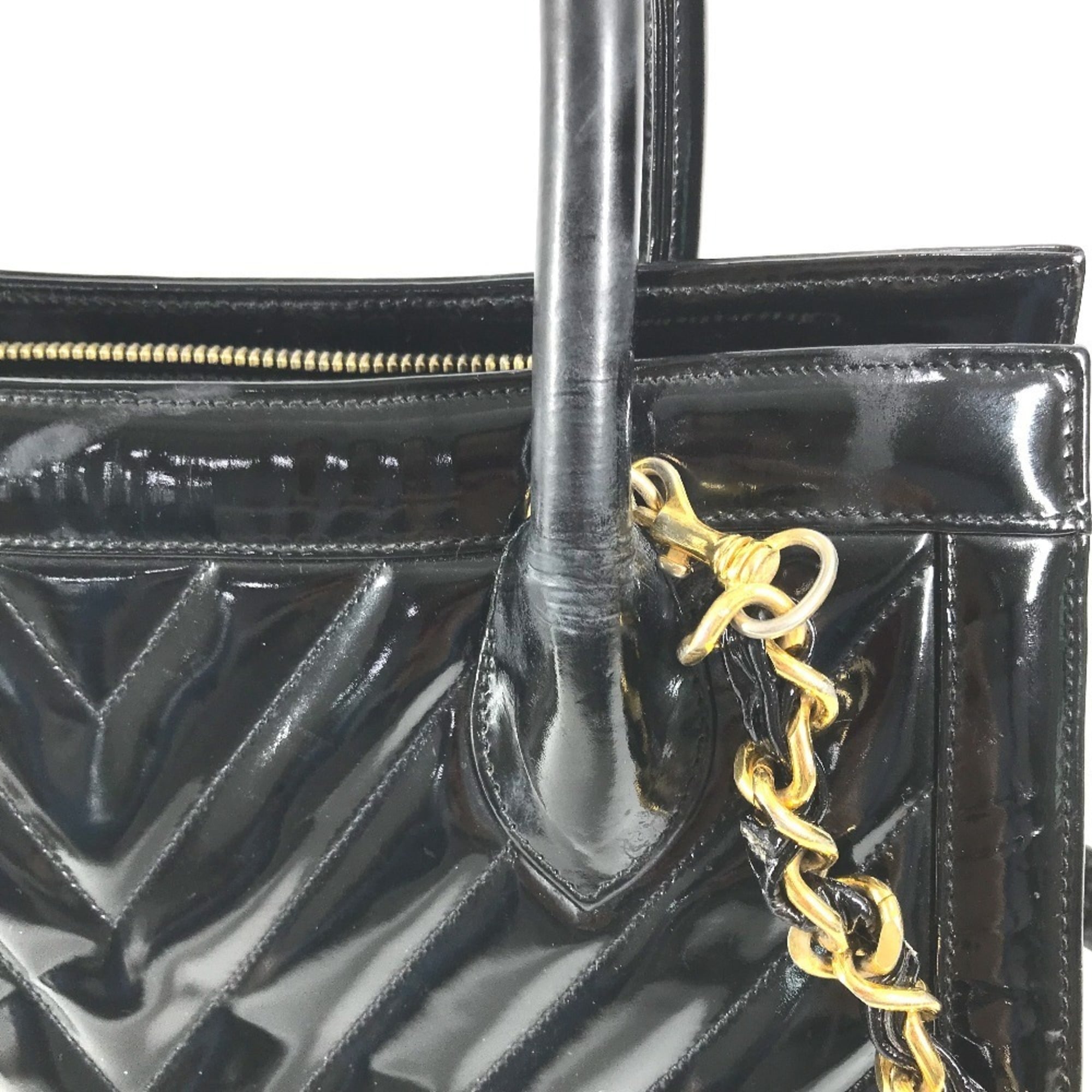 Chanel Black Gold Patent Leather Handbag Shoulder Bag Tote Bag (Pre-Owned)