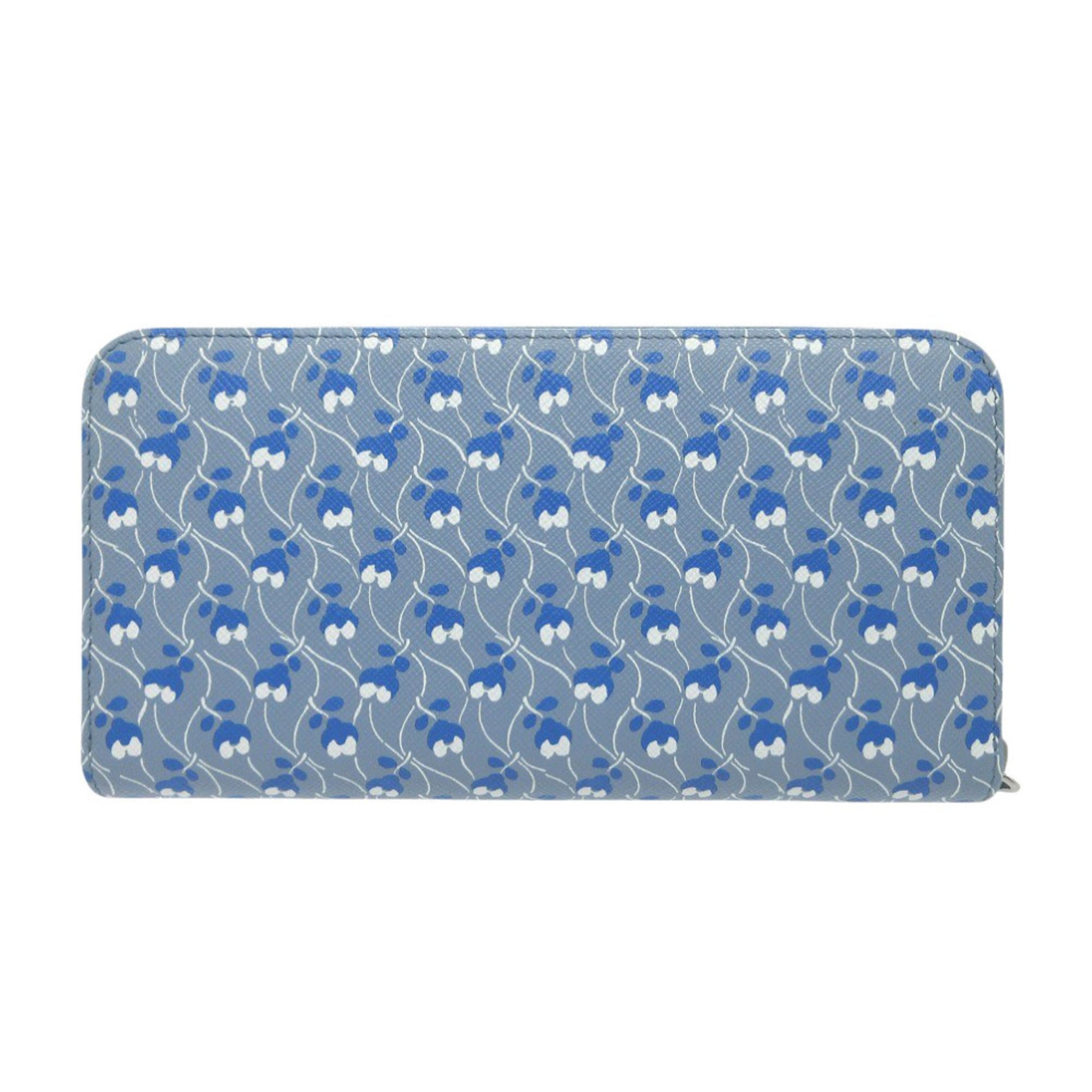 Prada Blue Leather Long Wallet (Bi-Fold) (Pre-Owned)