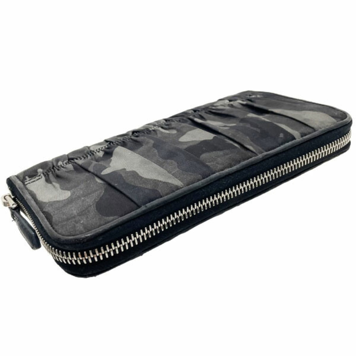 Prada Black Gray Nylon Leather Long Wallet (Bi-Fold) (Pre-Owned)