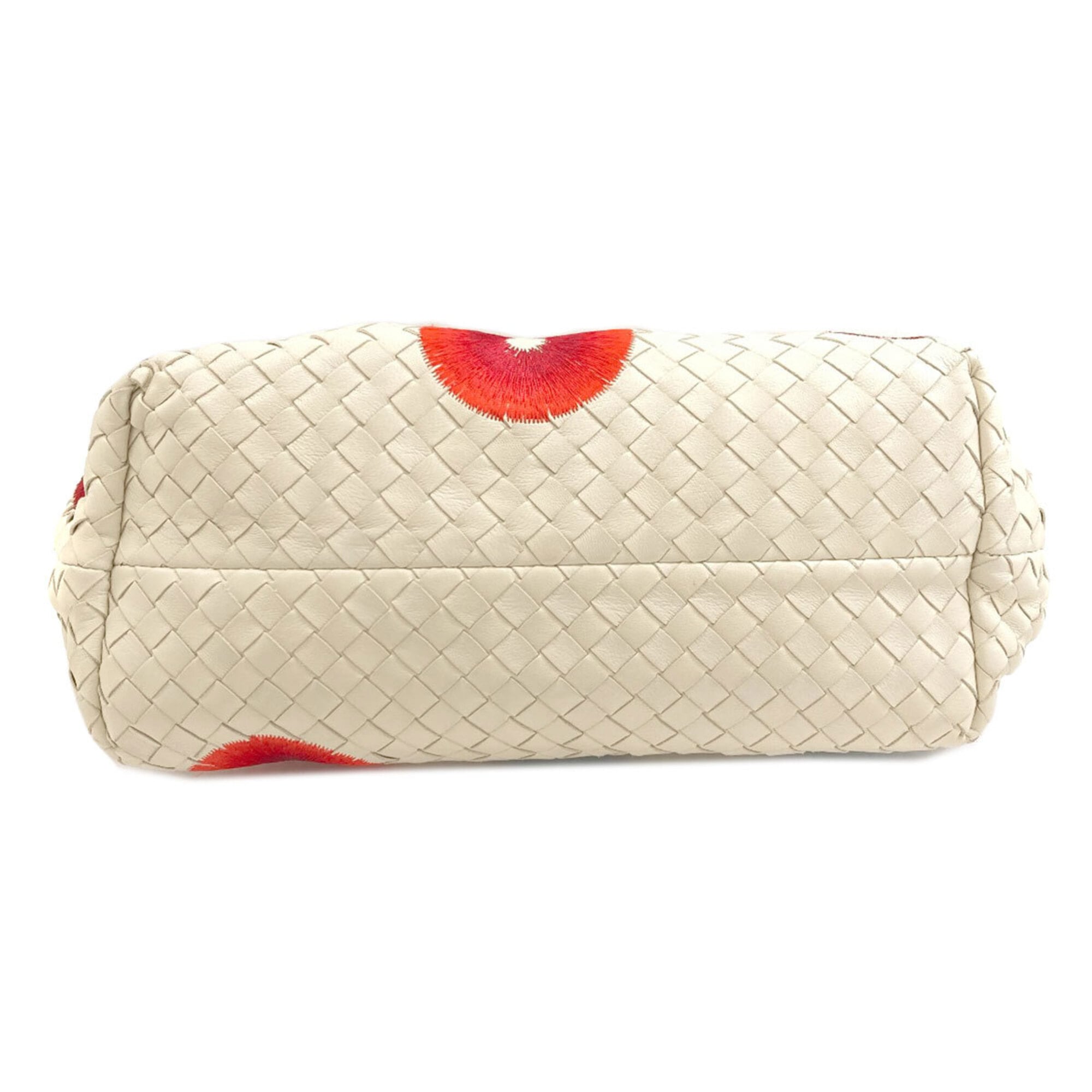 Bottega Veneta Intrecciato Blue Red Color White Leather Tote Bag (Pre-Owned)