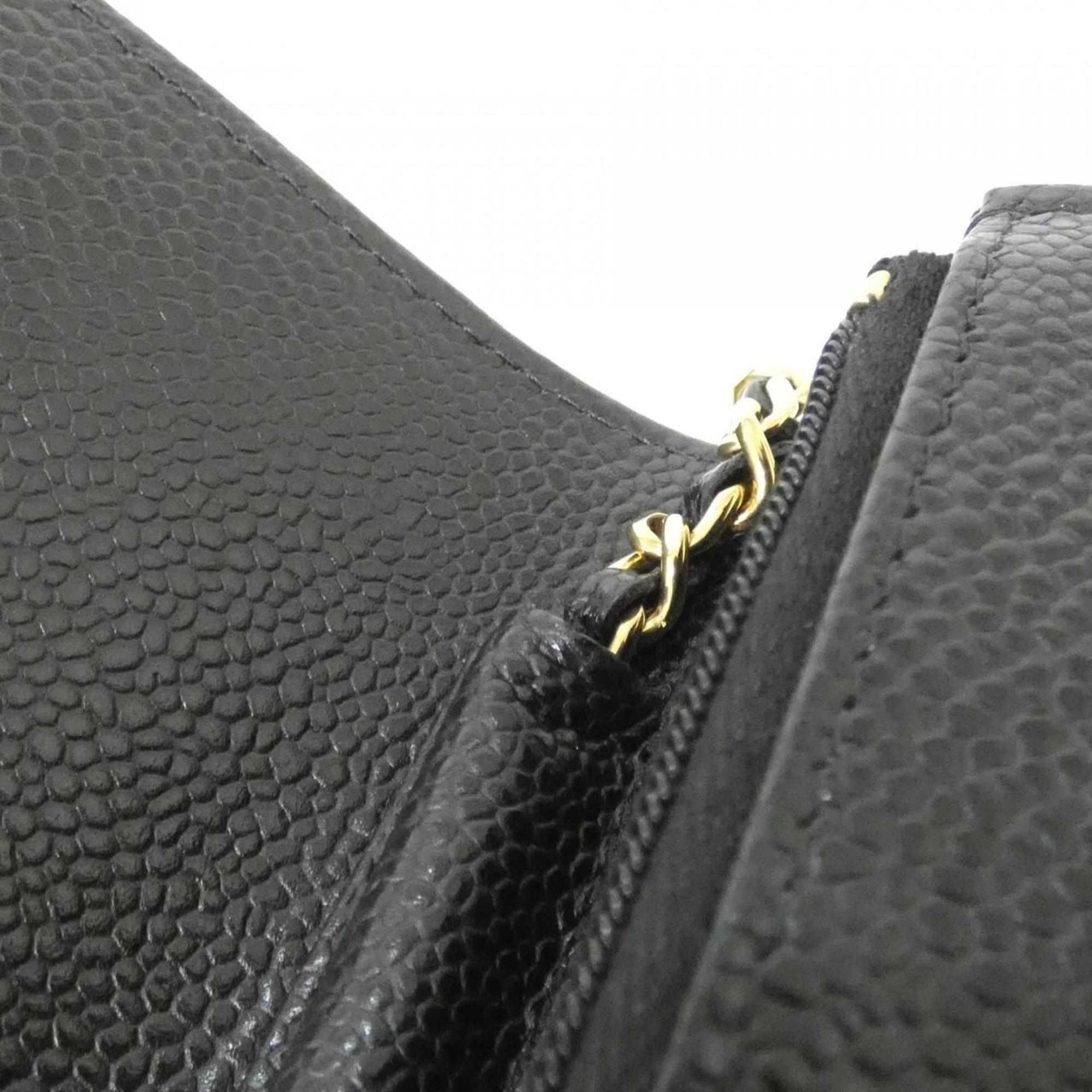 Chanel Black Grained Calfskin Chain/Shoulder Wallet (Pre-Owned)