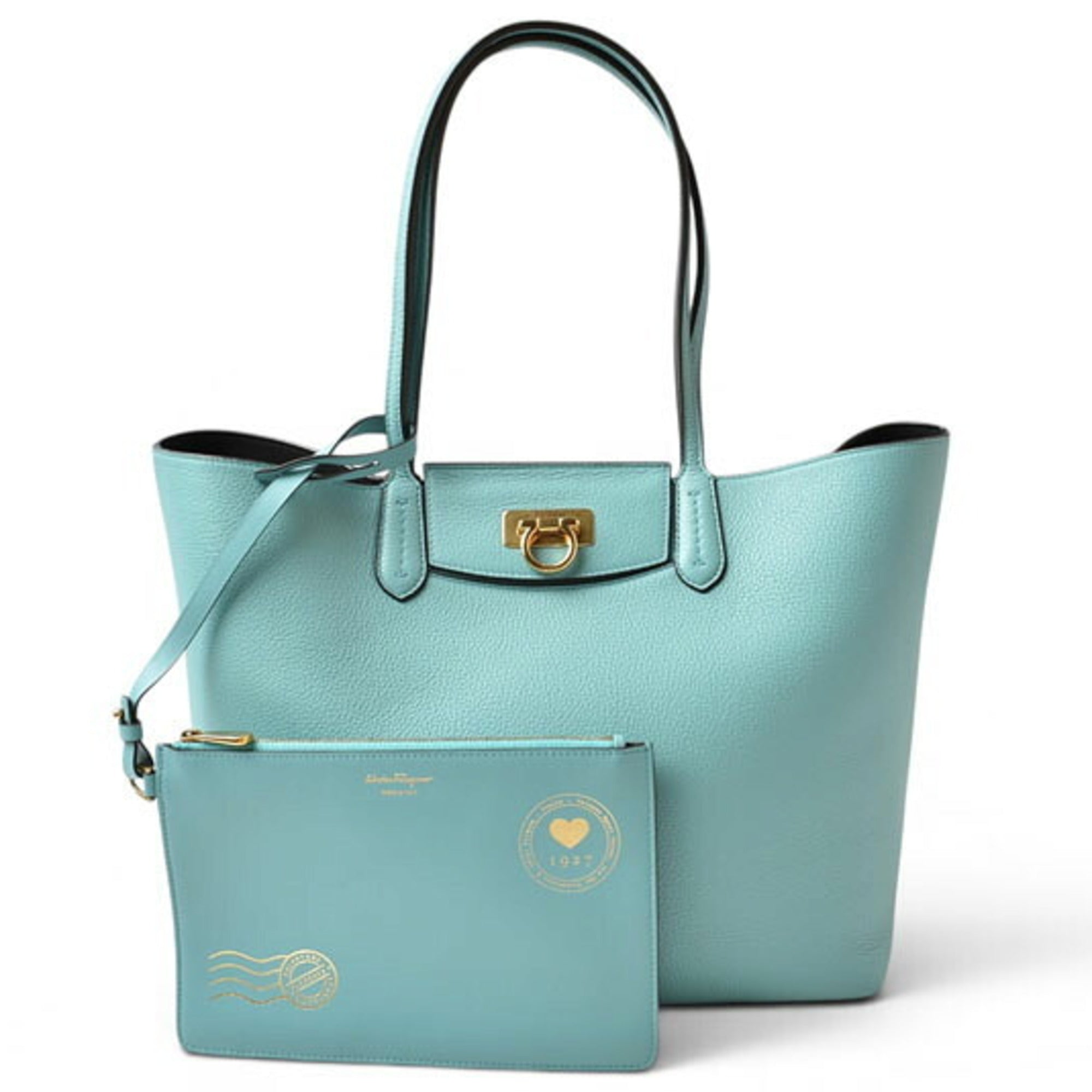 Salvatore Ferragamo Light Blue Leather Pouch Tote Bag (Pre-Owned)