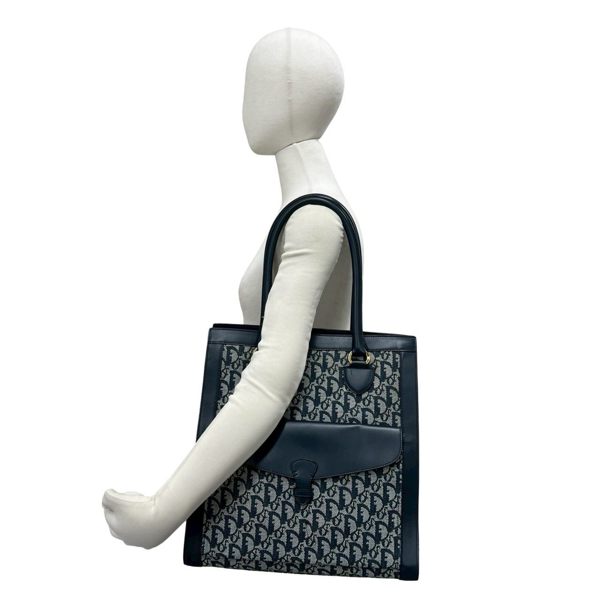 Christian Dior Navy Canvas Leather Handbag Tote Bag (Pre-Owned)