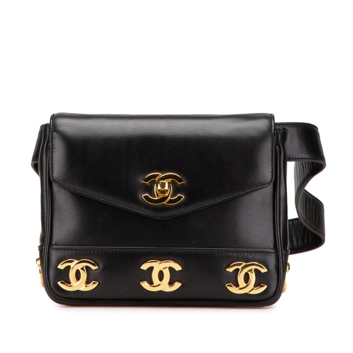 Chanel Black Leather Fanny Pack Shoulder Bag (Pre-Owned)